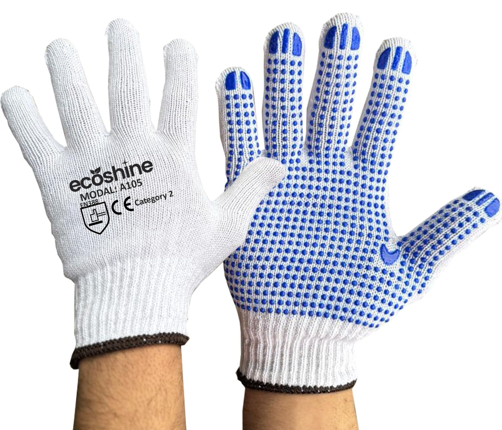 Ecoshine Supplies 12 Pair PVC Dotted Cotton Work Gloves with Grip for Warehouse Use (Medium/8)