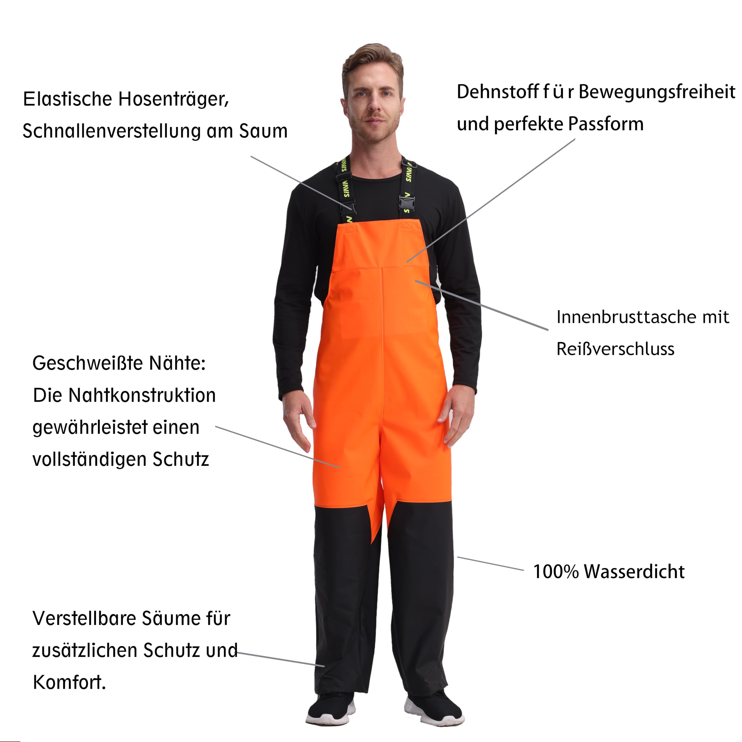 PRO Herren Regenanzug Wasserdicht PU - Robuste Arbeits Regenjacke mit Kapuze & Latzhose, Regenbekleidung für Bau, Angeln, Outdoor WS-017