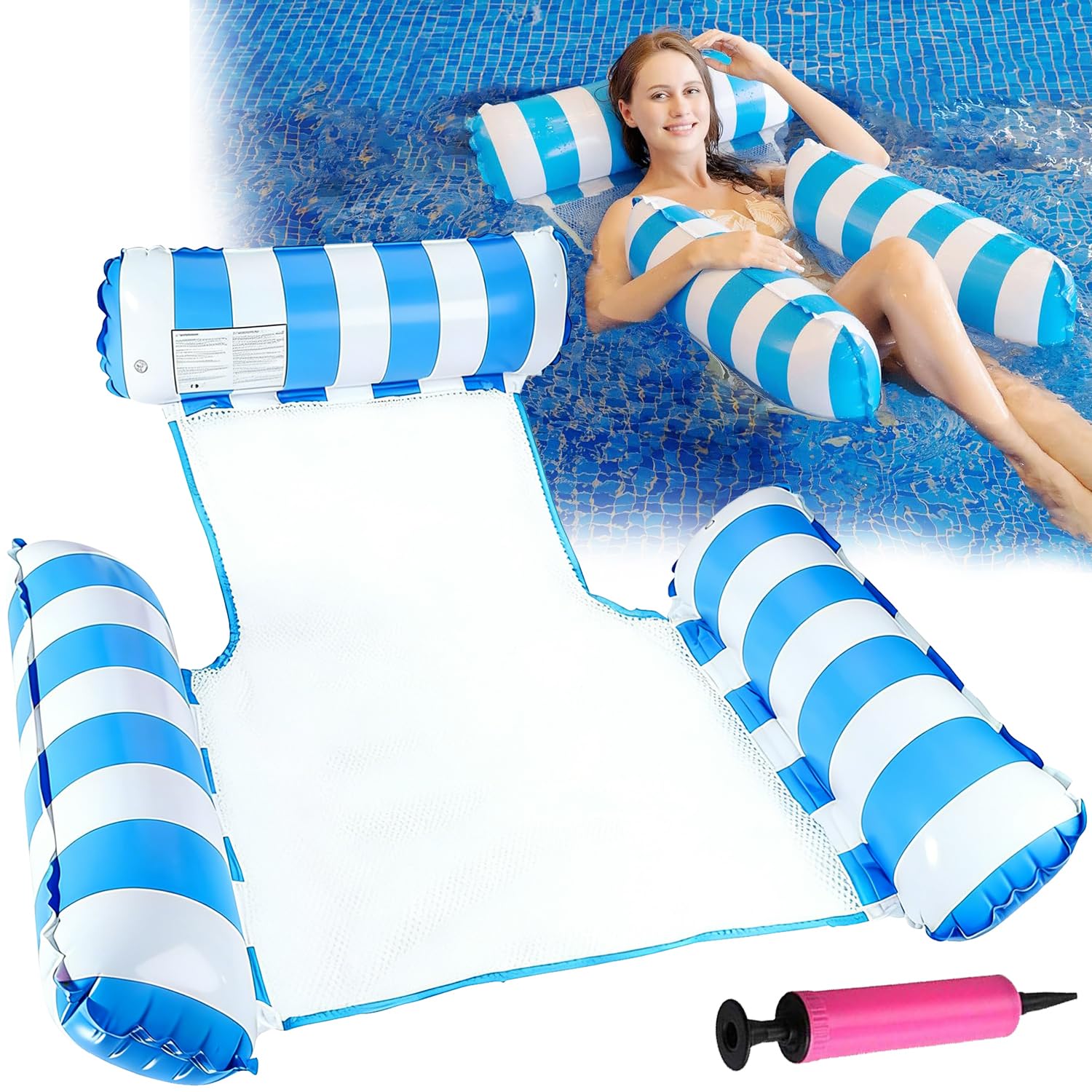 Inflatable Pool Floats Hammock, Pool Inflatables, Water Floating Chair for Adults, Water Hammock for Armchair Mattresses Seat Floating Mattress - Blue