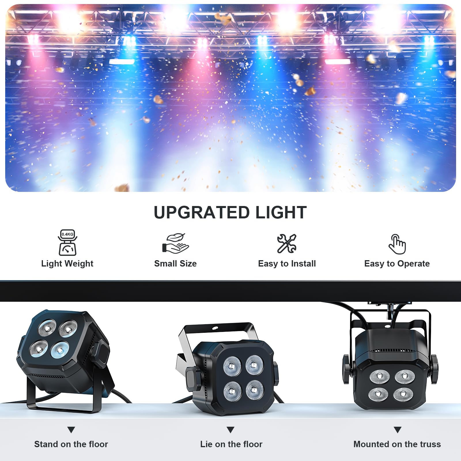 4er-Set 40W RGBW 4-in-1 LED-Par-Minischeinwerfer mit Fernbedienung, Soundsteuerung DMX-4/8-Kanal-Bühnenlichter für DJ, disco, Zuhause, Partys, Halloween, Weihnachten