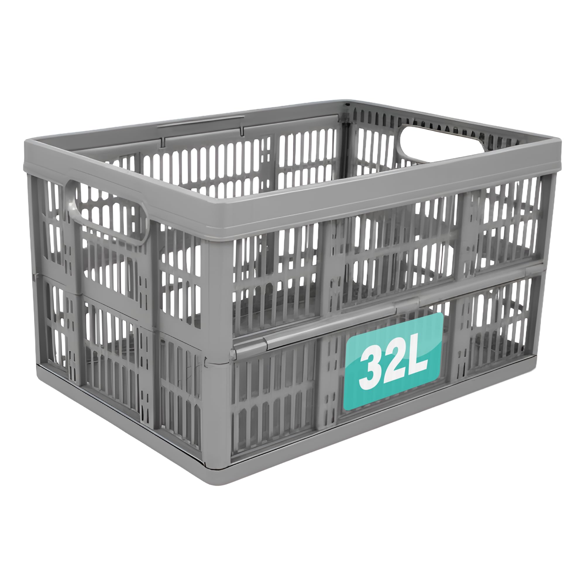 Optimal Products Black Strong Folding Collapsible Plastic Storage Crates Boxes Stackable Basket 32L (Pack Of 1)