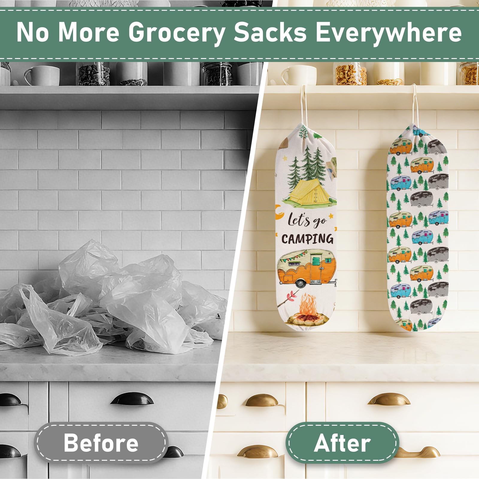 Paquete de 2 soportes para bolsas de plástico para colgar bolsas de comestibles, dispensador de bolsas de plástico lavable, dispensadores de almacenamiento para bolsas de basura, organizador de bolsas