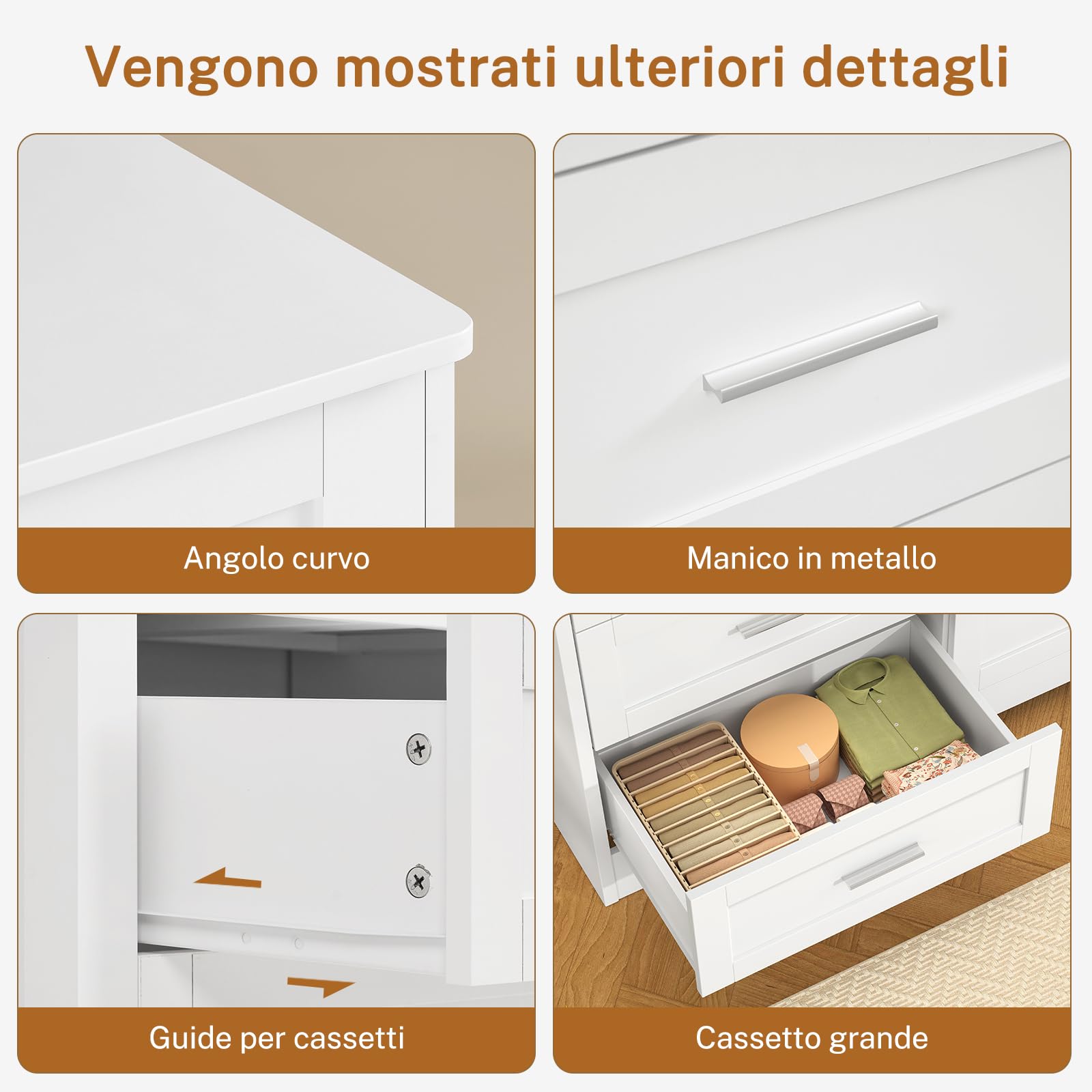 TEENFON Cassettiera Camera da Letto, Settimino con 8 Cassetti - Comò Bianco Moderno e Salvaspazio, Ideale per Soggiorno e Ingresso, 107x35x96.5 cm