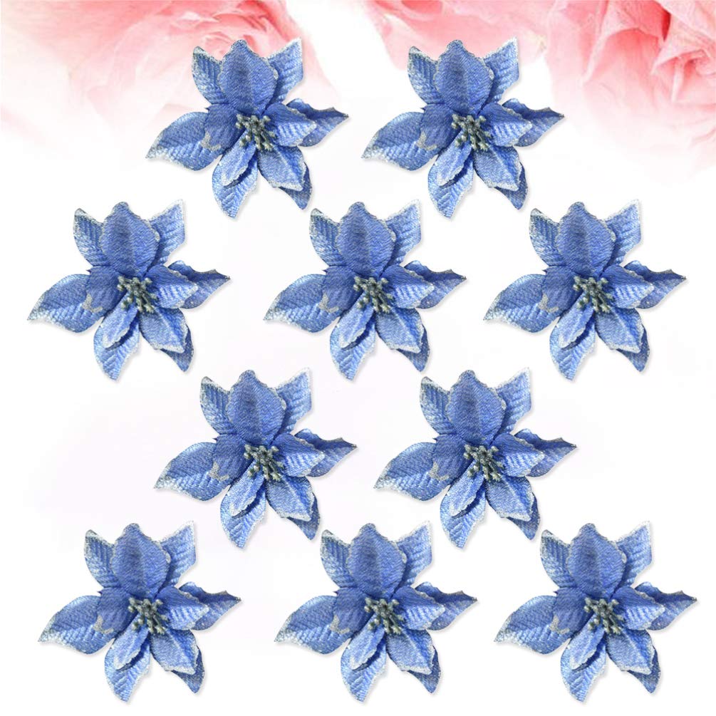 RLKHXBS Poinsettia 8 Piezas de 13 cm de Flores de Pascua de Navidad, Flores con Purpurina, decoración de Navidad, Adornos de árbol de Navidad para Corona, día de conmemoración de Boda