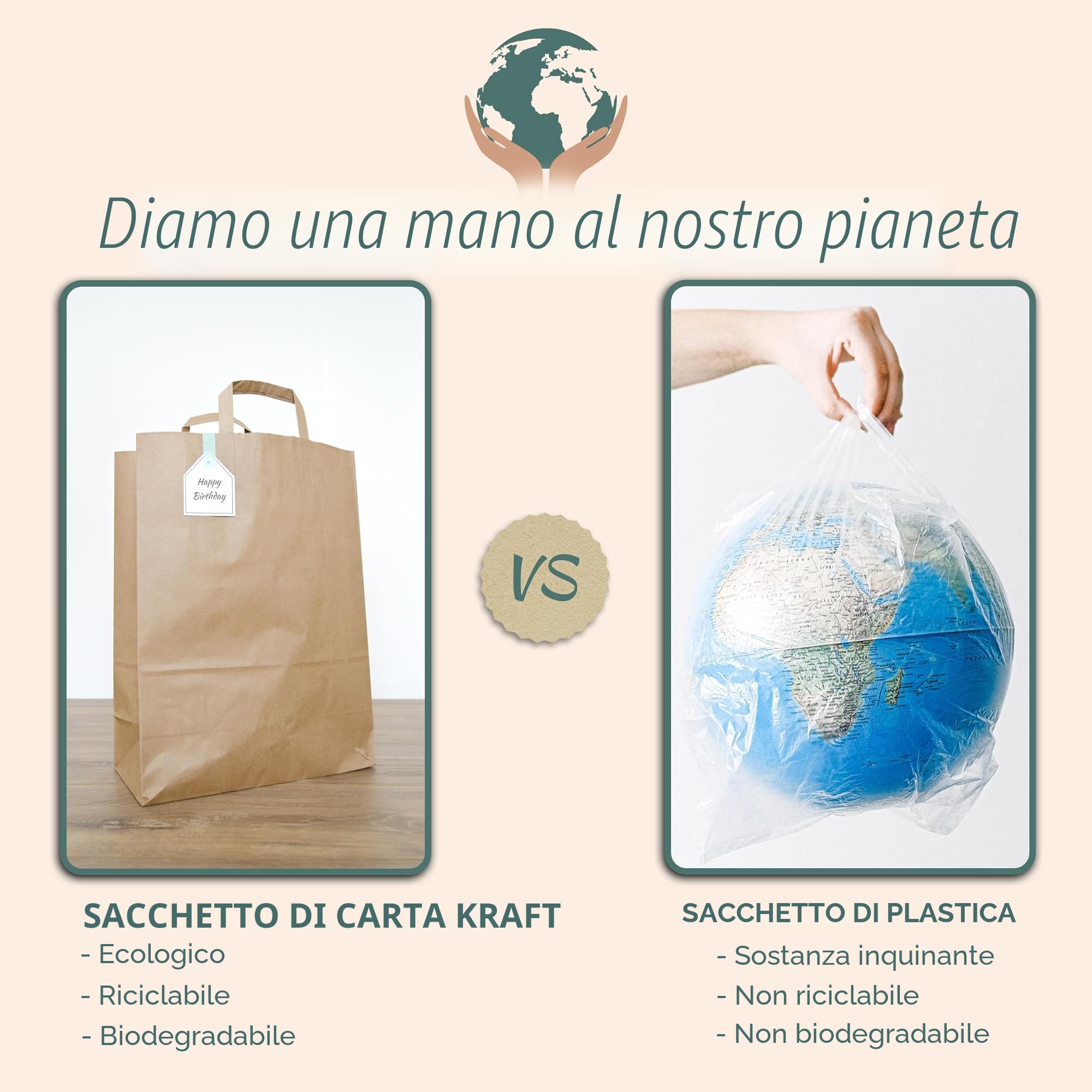 PACKY - Sacchetti Carta Con Manici 22x28x10 Cm - 250 Pezzi - Buste Carta | Ampia scelta
