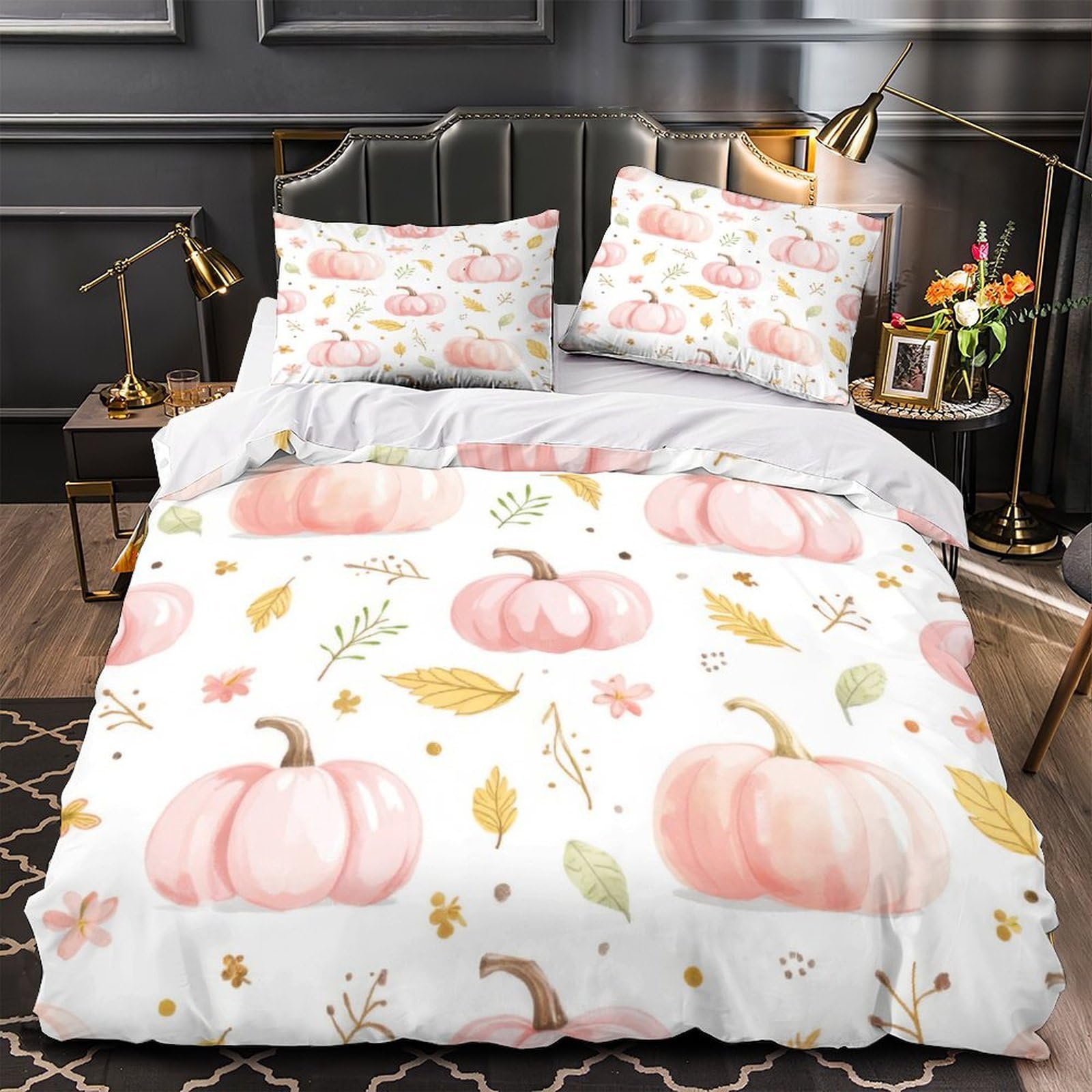 Parure de lit citrouilles roses hypoallergénique pour peaux sensibles