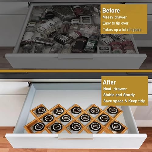 Miniatura 9 de Organizador de especias de bambú cruzado para gabinete, estante de madera para condimentos, soporte para especias, torre de almacenamiento de