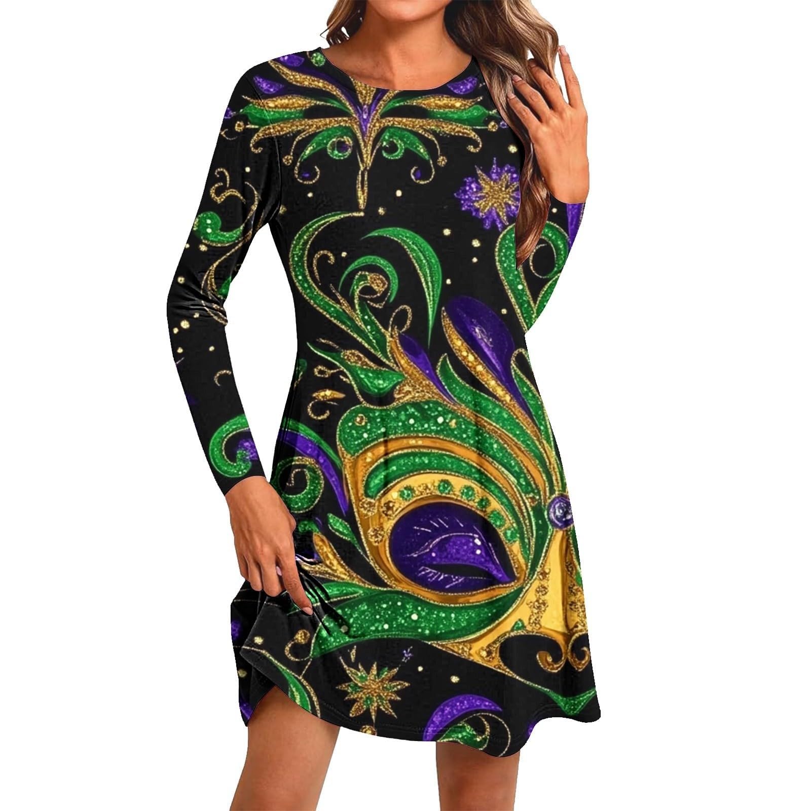 Festival-Freizeitkleid mit Rundhalsausschnitt und durchgehendem digitalem Blumenmuster – bequemes, fließendes Sommerkleid