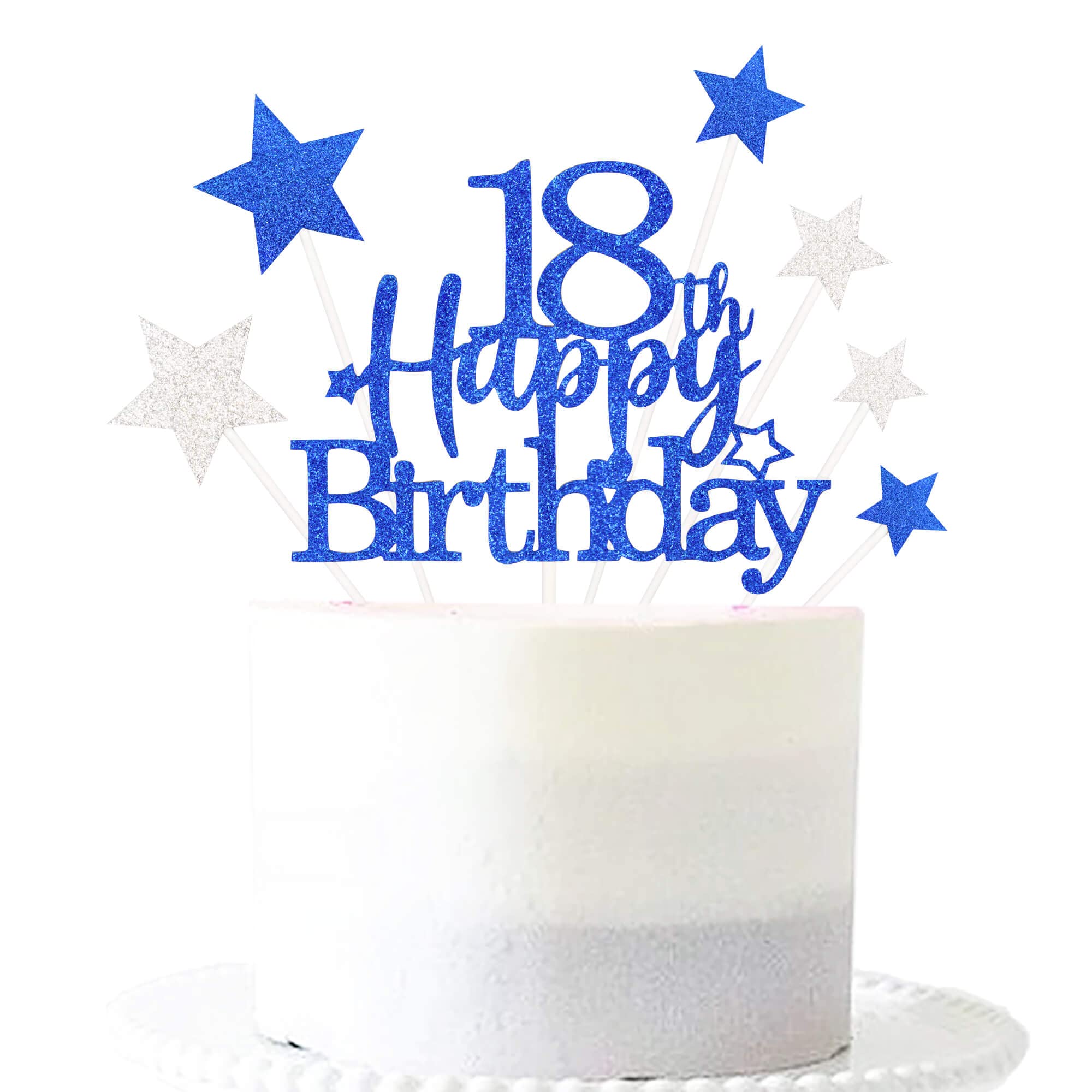 Pargleev Glittery 18th Happy Birthday Cake Topper with Star,Personalised 18 Birthday Cake Toppers Party Decorations Party Supplies for Boys Girls Blue