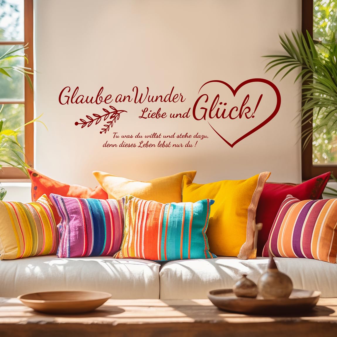 tjapalo® pk229 Spruch Wandtattoo Glaube an Wunder Liebe und Glück wandtattoo wohnzimmer sprüche Wandtattoo zitat Wandsticker Flur und Diele, Farbe: Schwarz, Größe: B180xH58cm