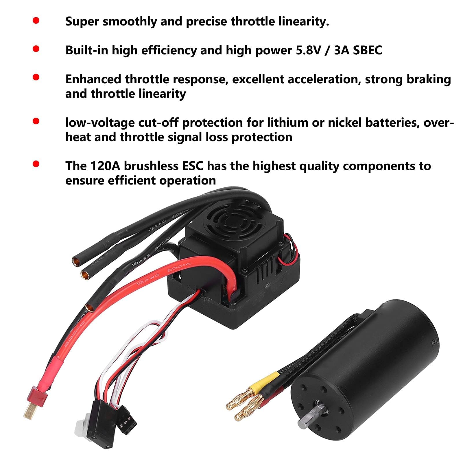 Alomejor Motor RC y ESC 3670 2650KV Motor sin escobillas de actualizaci¨®n RC con Juego de Enchufe en T para 1/8 RC Car Truck
