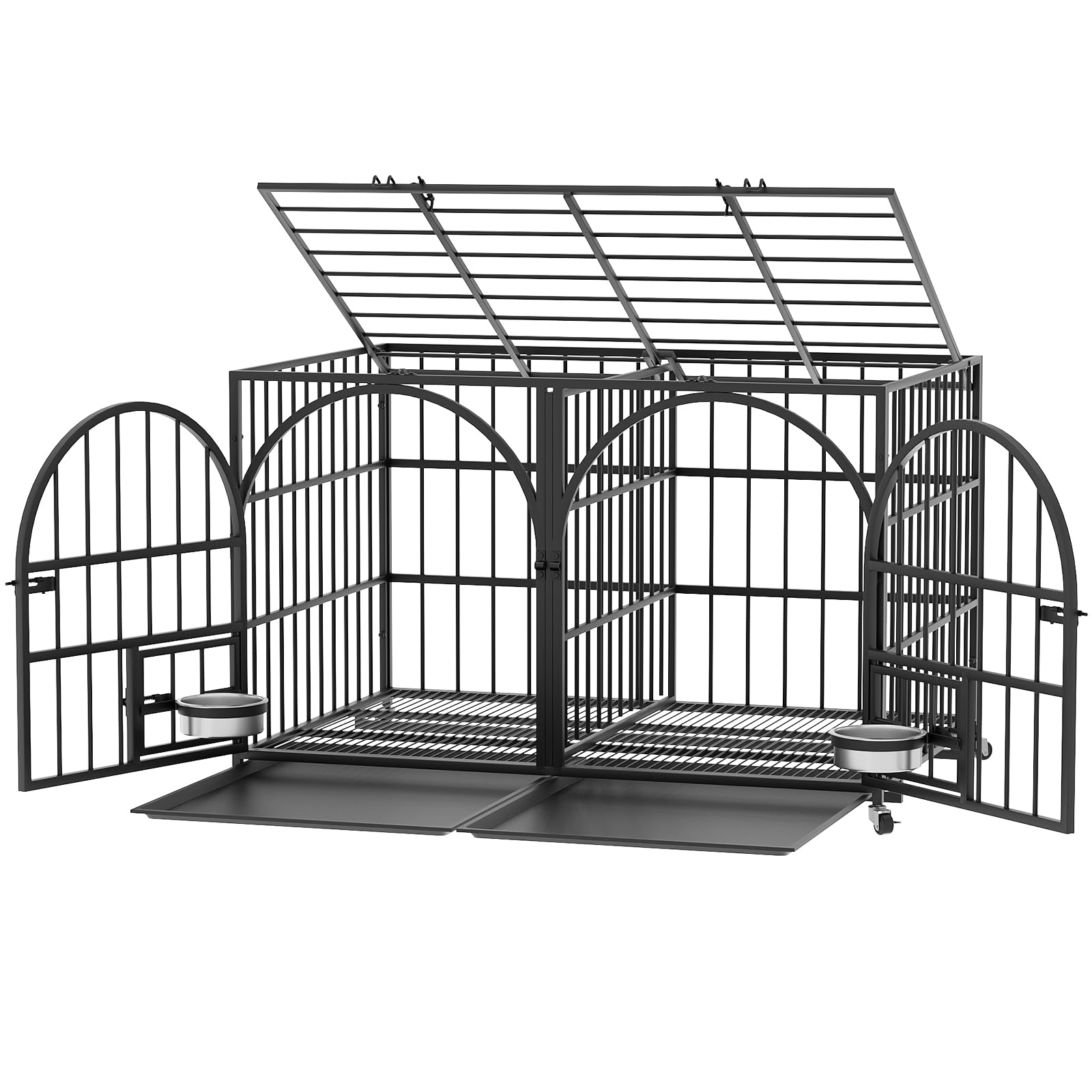 Dosker 42 inch Heavy Duty Metal Dog Crate Cage with Divider for 2 Dogs/Large Dog,All Metal Open Top Escape Proof Cage,Dog Kennel Indoor with Wheels,