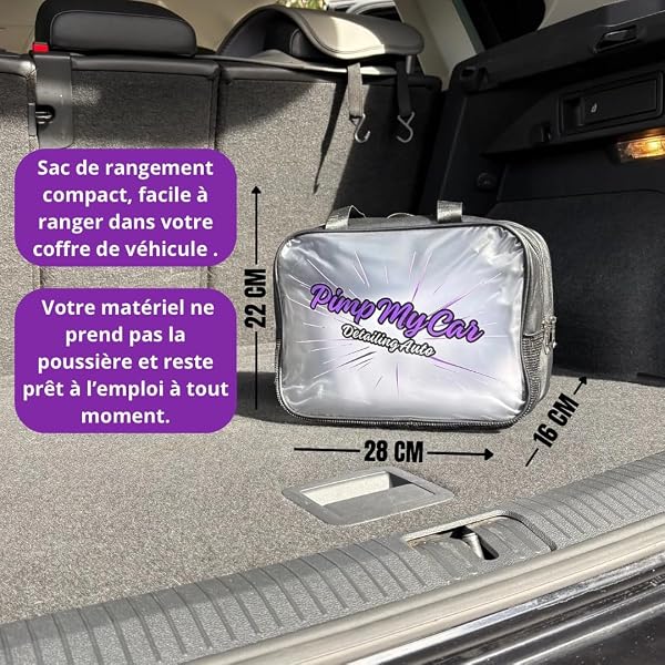Pimp My Car – Kit Nettoyage Voiture complet - Sac Detailing auto intérieur extérieur - Microfibre, Microfibre Séchage, Shampoing, Nettoyant Jantes, APC, Pinceaux, Brosse Jantes, Gant Lavage, Scrub Pad - 2