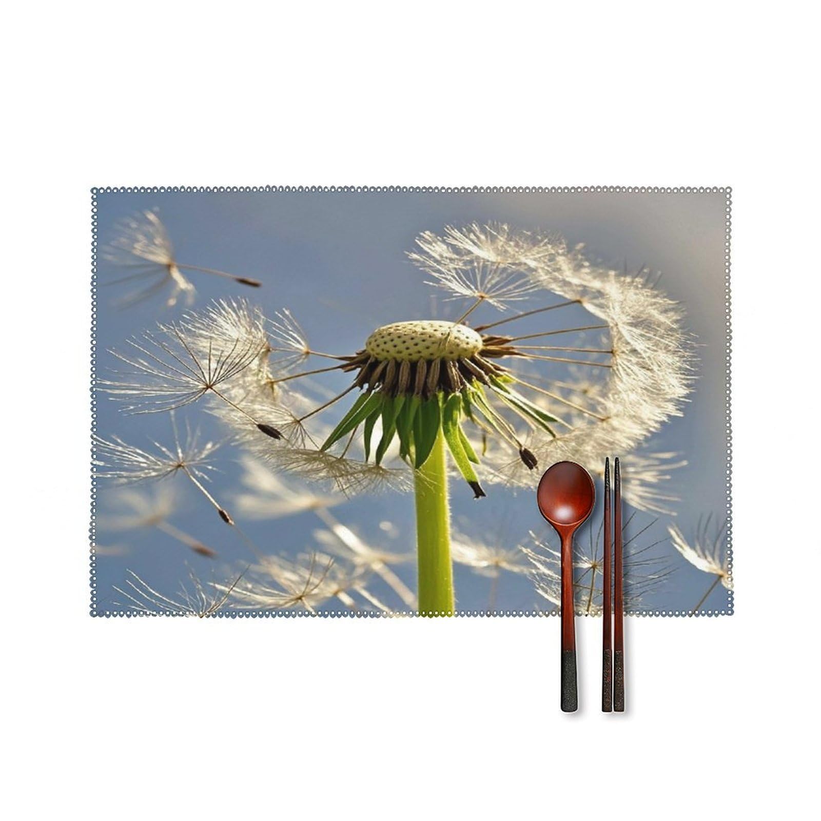 Dandelion Placemats Set of 6 Heat Resistant Non-Slip Place Mats Washable Wipeable Table Mats Elegant Farmhouse Placemat for Kitchen Dining Outdoor Party Table Decor