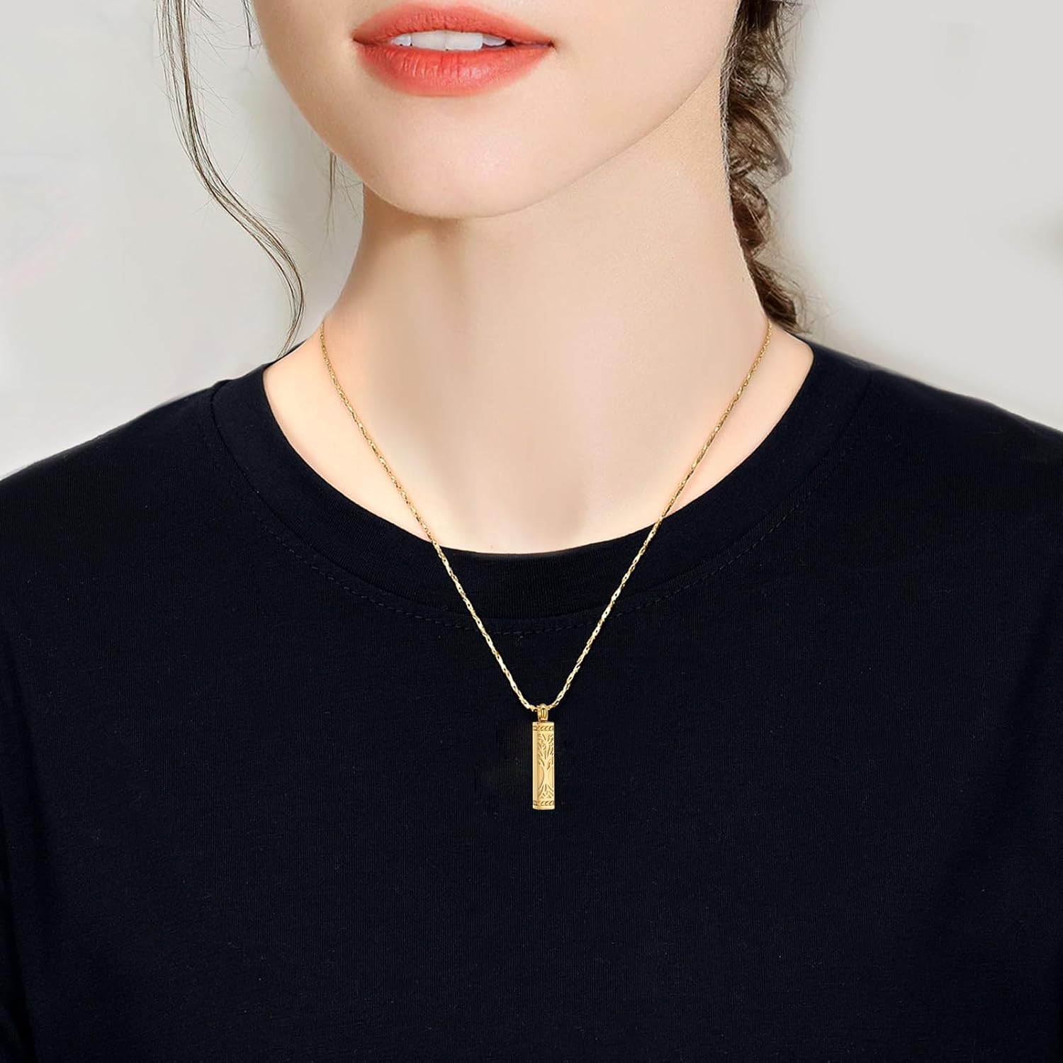 Imrsanl Tree of Life Urn Necklace for Men Women Bar Cremation Jewelry for Ashes Keepsake Ashes Necklace Pendent - Image 4