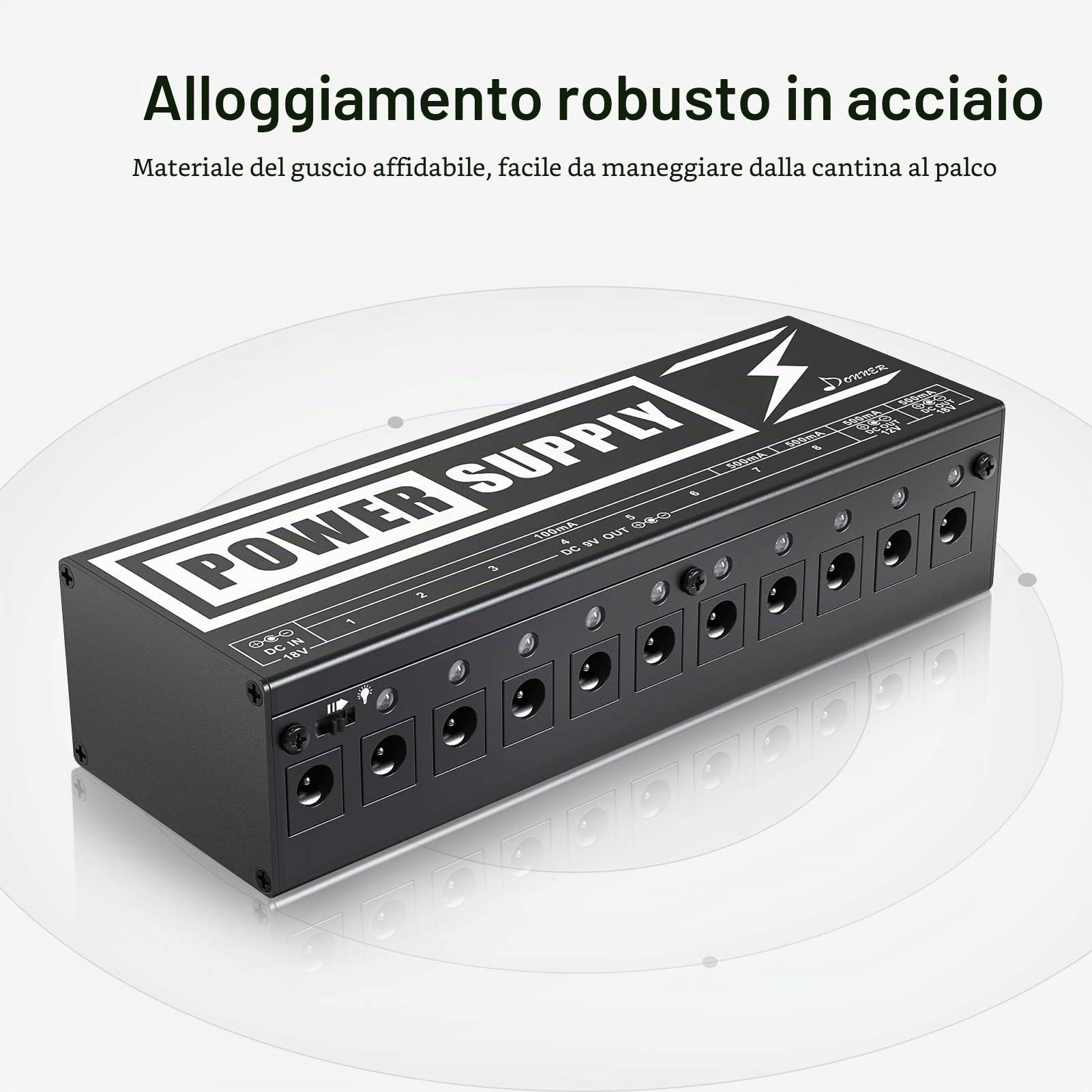 Donner Alimentatore per Effetti a Pedale della Chitarra Elettrica multi-output isolati con Adattatore e Cavi di Alimentazione, Versione Aggiornata DP-2