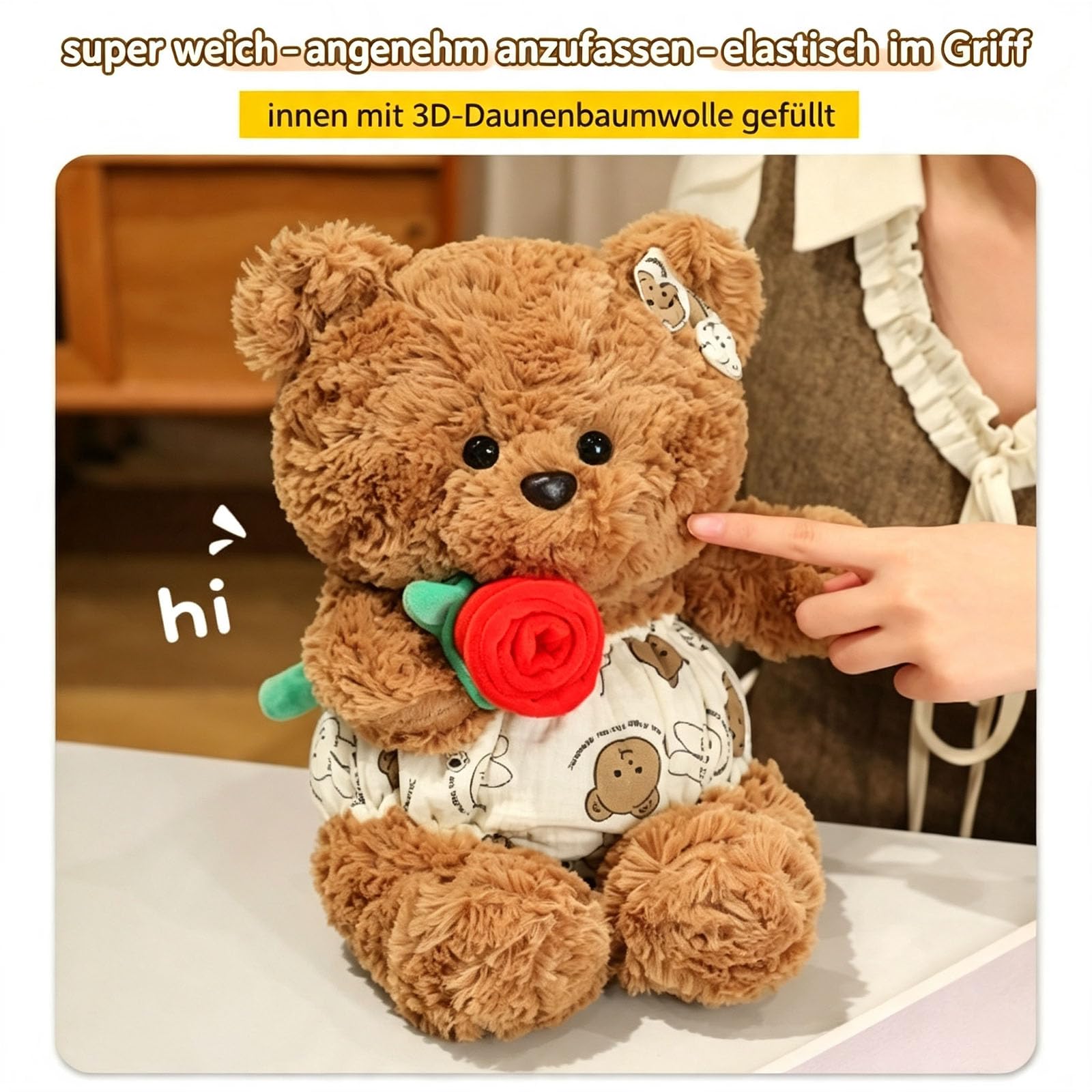 champracer Teddybär Mit Rose, Weiches Rose Bär Plüsch Kuscheltier, Teddybären Stofftier Spielzeug mit Rosenstrauß, Teddybär Plüschtier für Valentinstag, Plüschteddy Geschenke für Geburtstag (65cm)