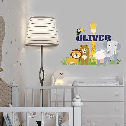 Miniatura 5 de waldo Vinilo de pared de animales de la selva con nombre personalizado, decoración de pared de animales, WD30, calcomanía de pared extraíble para