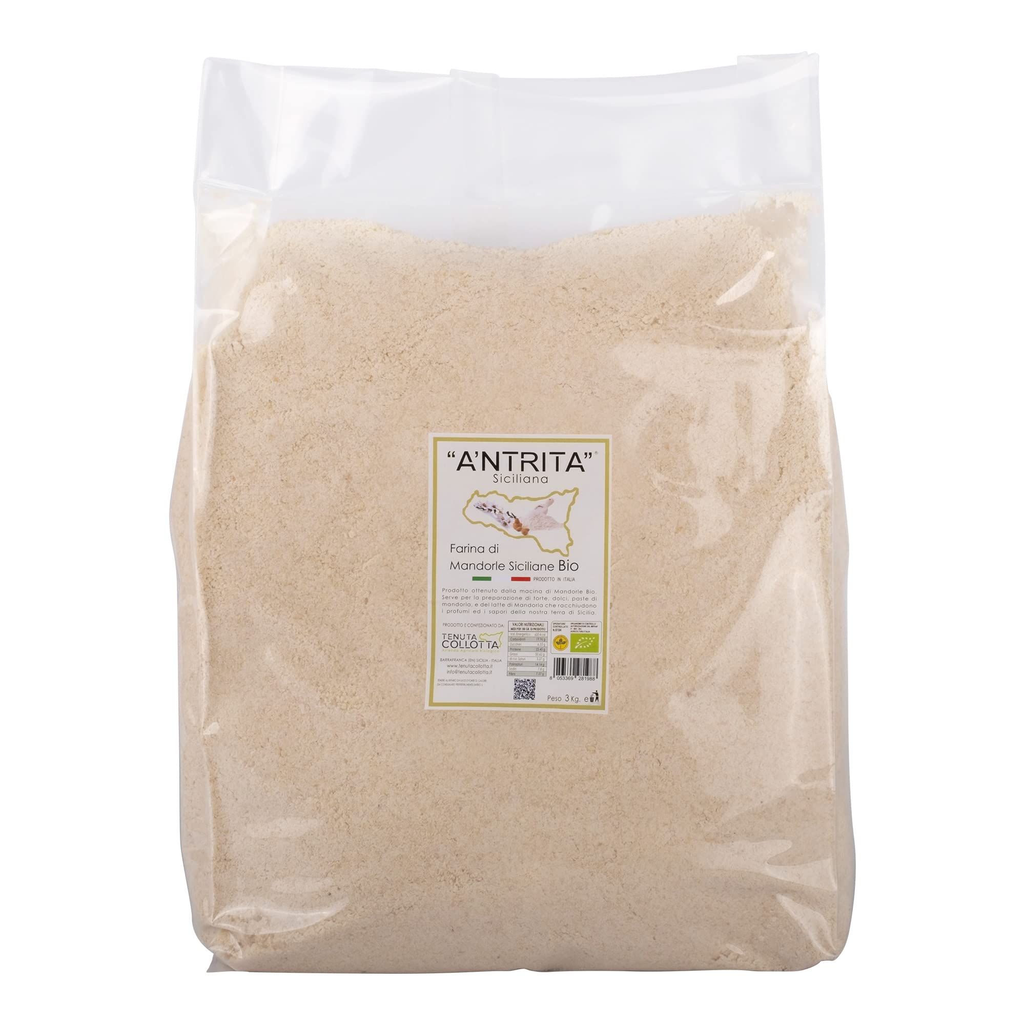 A'Ntrita® - Harina de Almendras Orgánica 3 Kg - 100% Italiana - Made in Sicily