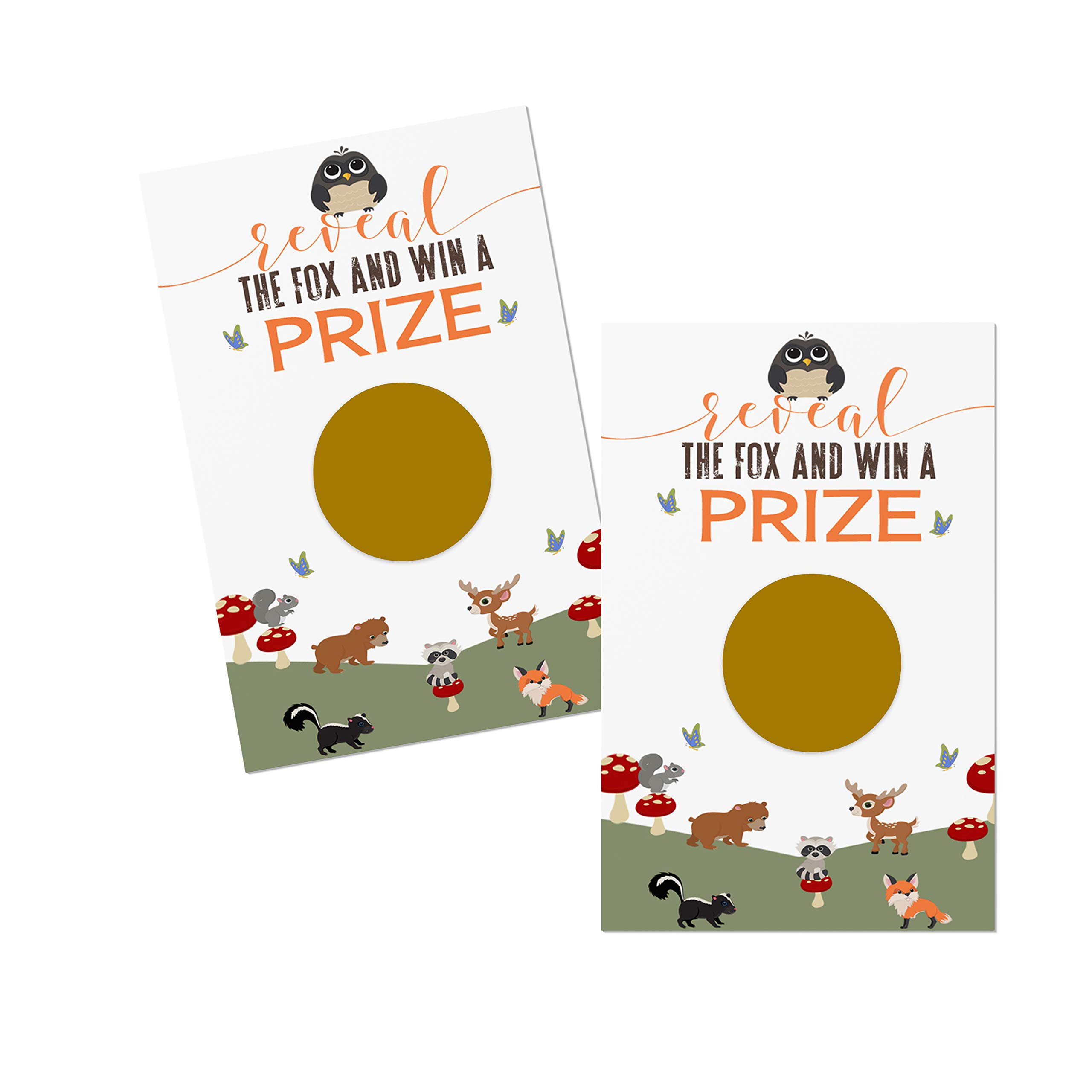 Paper Clever PartyWoodland Scratch Off Cards for Boys Baby Shower Games – Gender Reveal Raffle Tickets – Rustic Animal Favors – 30 Pack