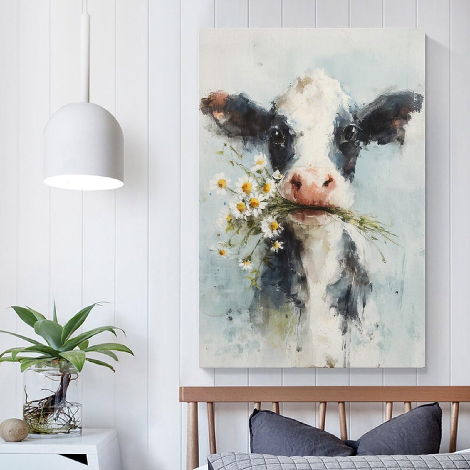Poliuaws Men's Unframe-Cow With Daisies Cow With Daisies Prints For Living Room Picture Canvas For Teens Game Boys Room Wall Decor 20X30inch(50X75cm)