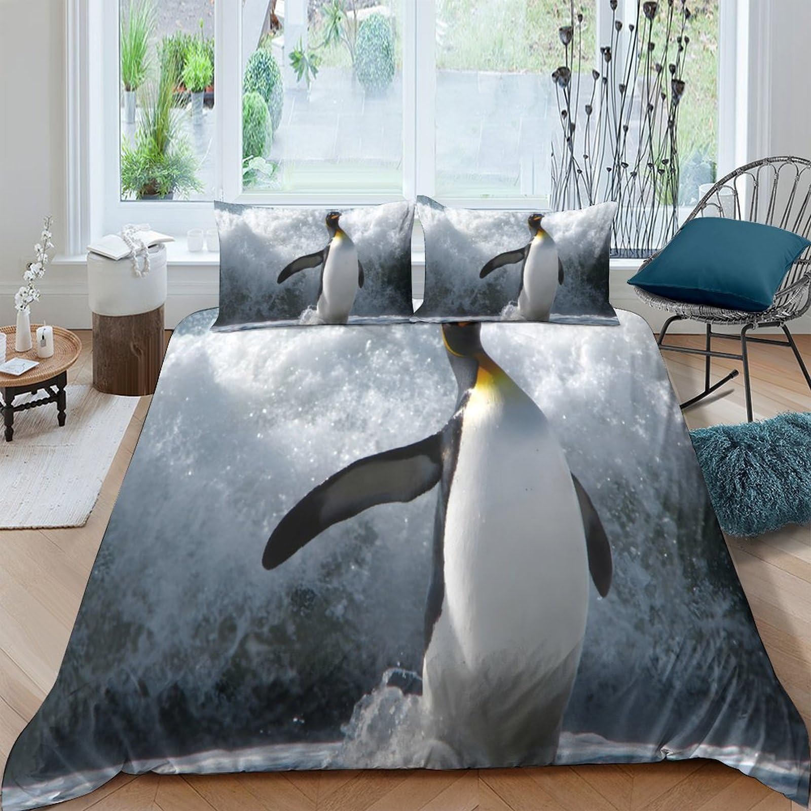 Ctjqhvkz Style-7 3D Printed Penguin Ocean Fitted Sheet Microfiber Soft Anti-Slip Arctic Bed Cover For Bedroom Guest Room Decor Single（135X200cm）
