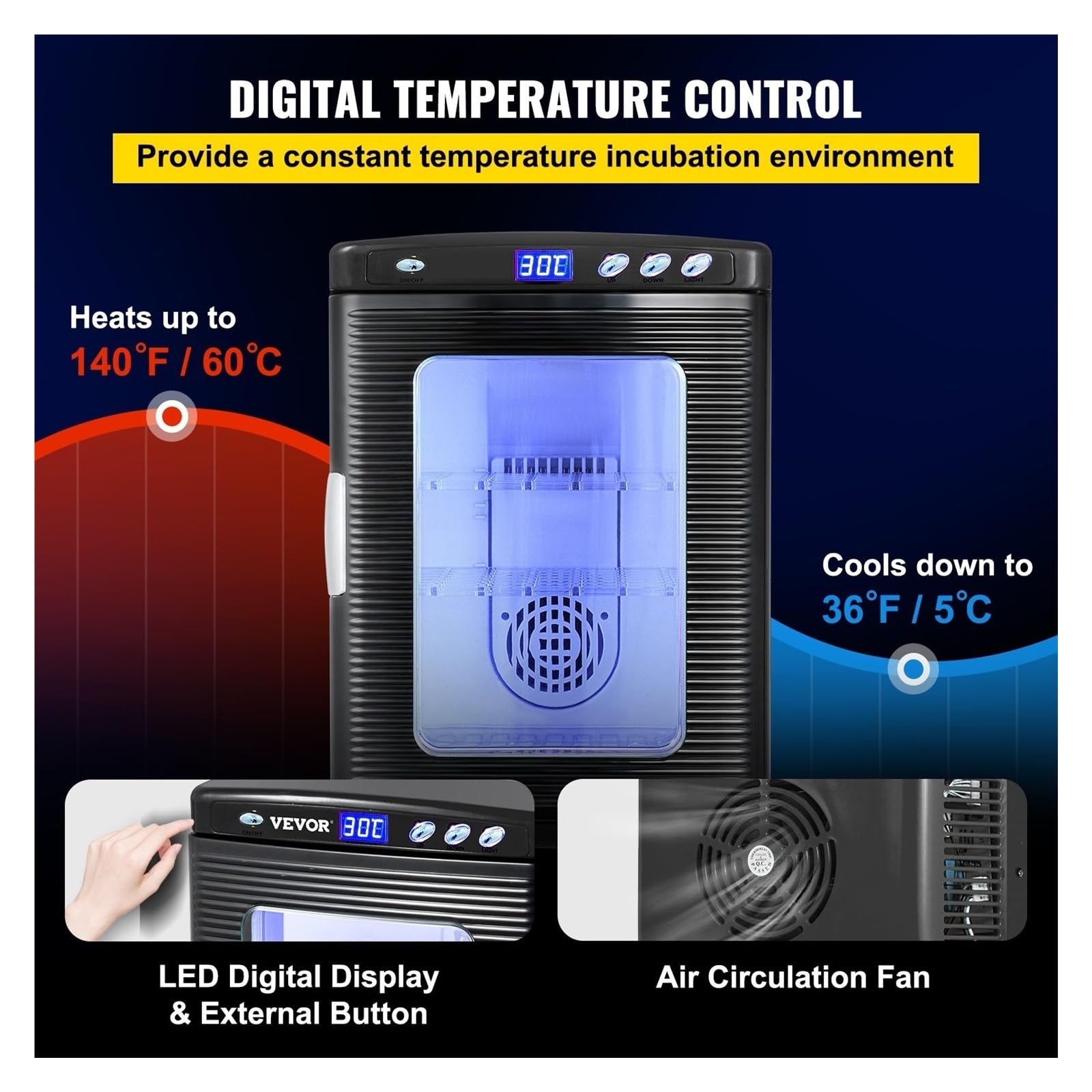 Incubadora digital de huevos for reptiles 25 l, for laboratorio científico, con refrigeración y calefacción 5 a 60 °C, ideal for pequeños para uso de bricolaje