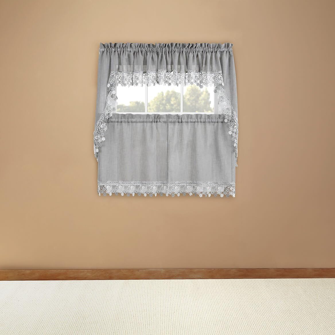 Collections Etc Miles Kimball Lillian Macrame Swag Pair, Gray, One Size Fits All