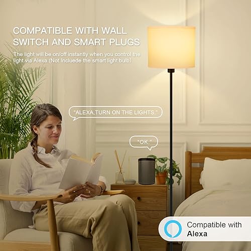 Miniatura 120 de Lámparas de pie doradas para sala de estar, lámpara de pie moderna, pantallas blancas, interruptor de pie, lámparas de poste simple lámpara alta