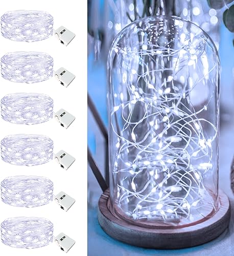 Miniatura 22 de Paquete de 6 Luces de Hadas a Pilas - 7 pies 20 Luces LED Parpadeantes 3 Modos, Mini Luces de Cadena a Granel Impermeables para Frascos Mason Blanco