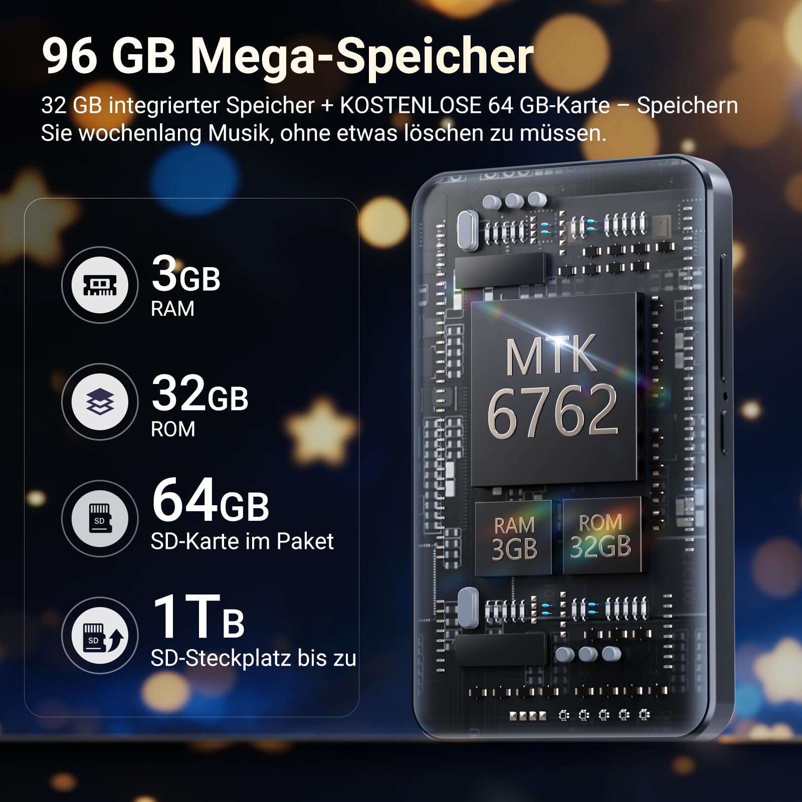 MECHEN 96GB MP3 Player Spotify mit WiFi Bluetooth, 4 Zoll Touchscreen, Android 13 MP4 Player, Audible Compatible, FM Radio, Amazon Music, Deezer, Pandora, Play Store (96, GB)