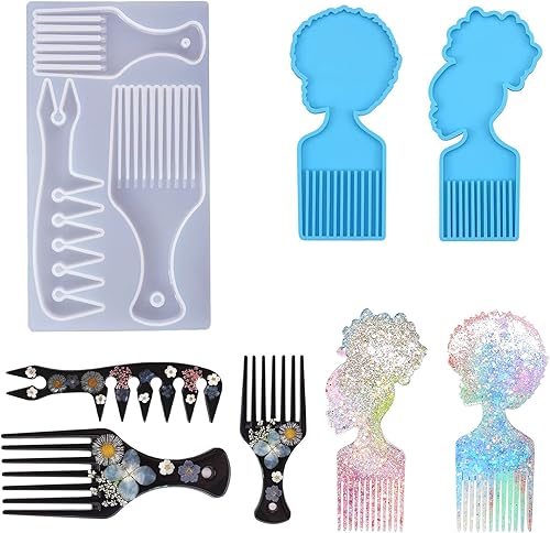 Moldes de resina para peine de pelo – 3 piezas de moldes de peine africano afro moldes de resina epoxi para manualidades de silicona