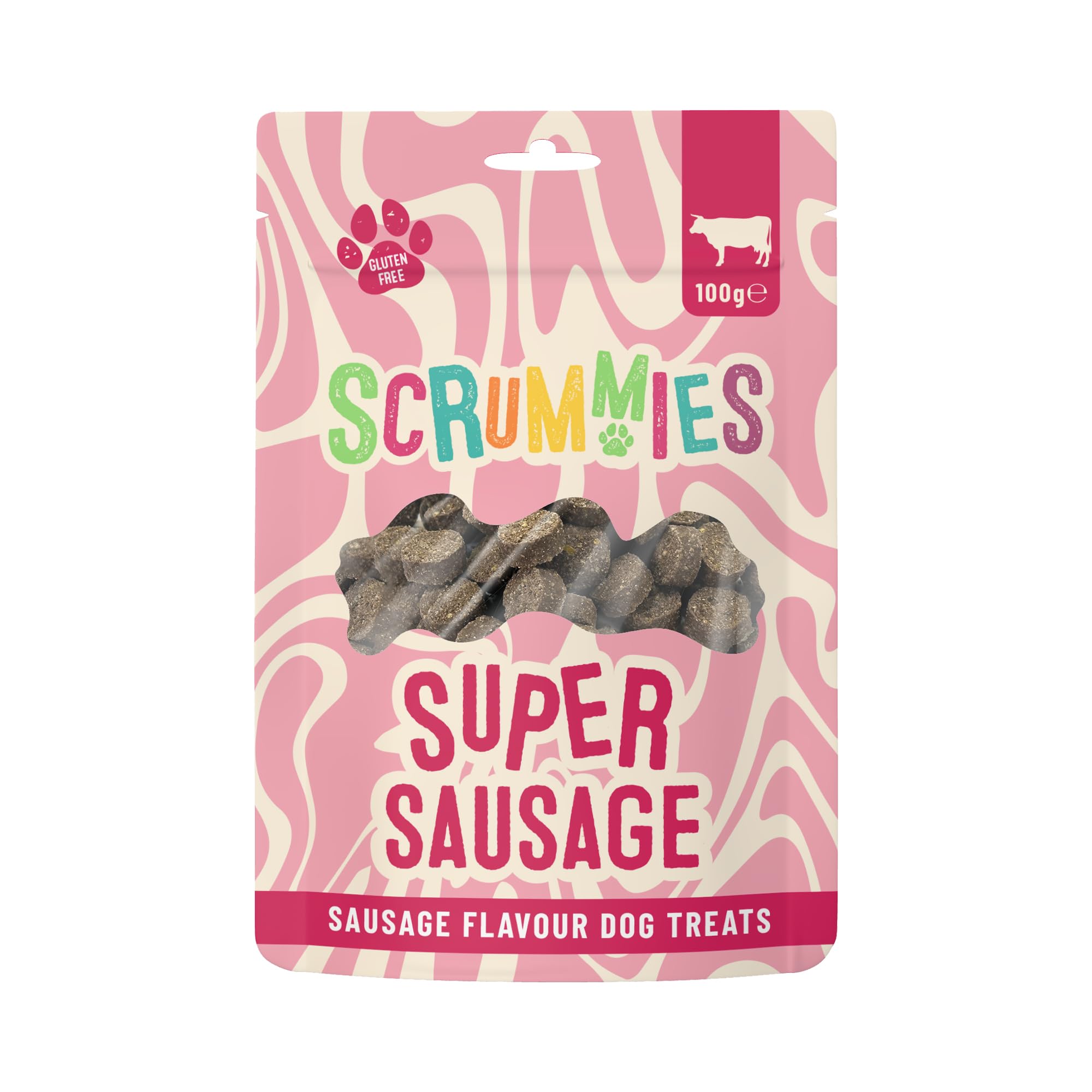Scrummies Super Sausage Dog Treats Oven Baked Bite Size Treats, Gluten Free, No Added Sugar, Low in Fat Healthy Beef Flavour Treats for Dogs 12+ Weeks | 100g (Pack of 16)