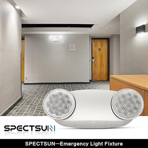 Miniatura 8 de Spectsun - Paquete de 6 luces de emergencia, luces de emergencia para negocios, luces de emergencia LED con batería de respaldo, 2 cabezales de ojo