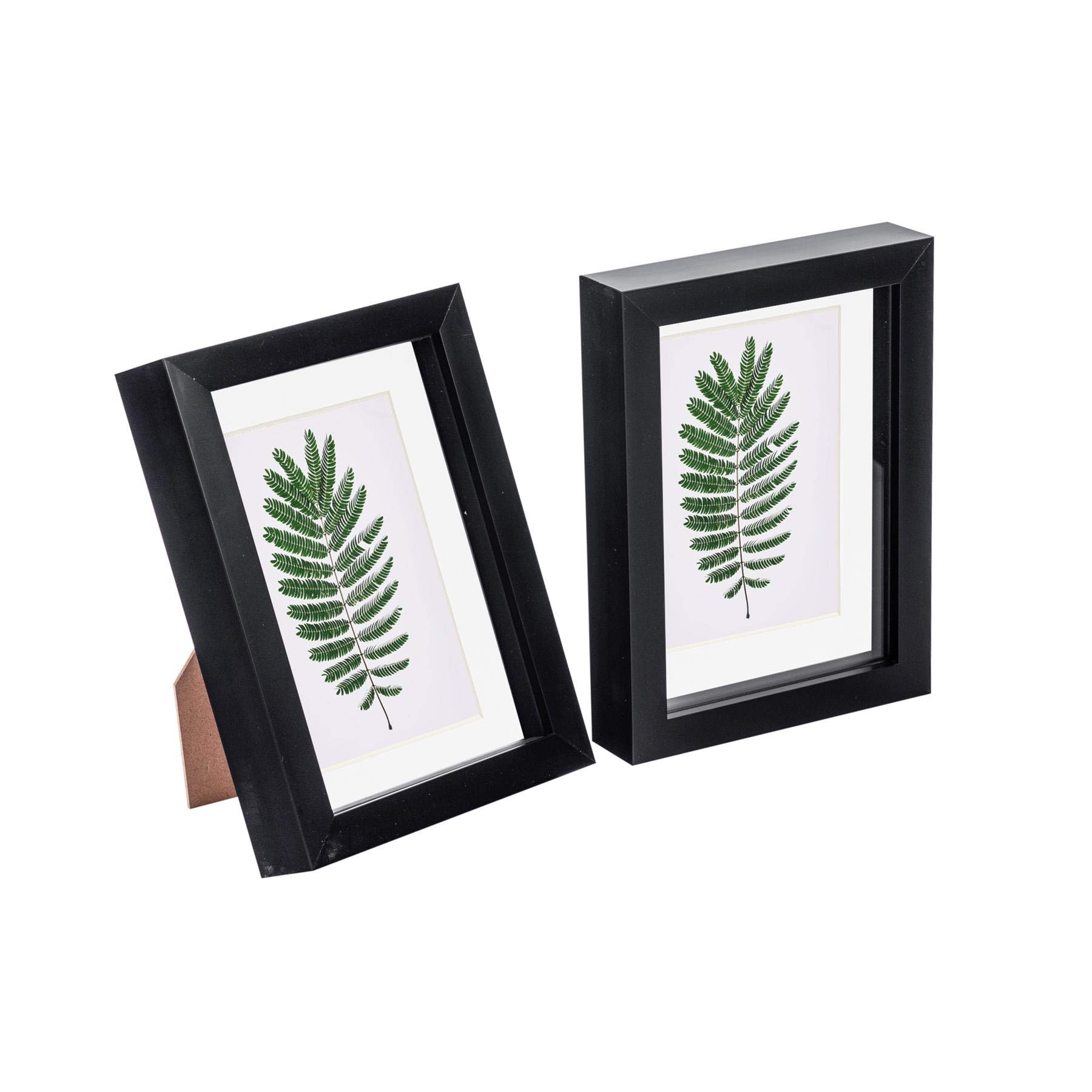 Nicola Spring Black Acrylic 3D Box Photo Frame with White Mount - 5 x 7" / 4 x 6" - Pack of 2