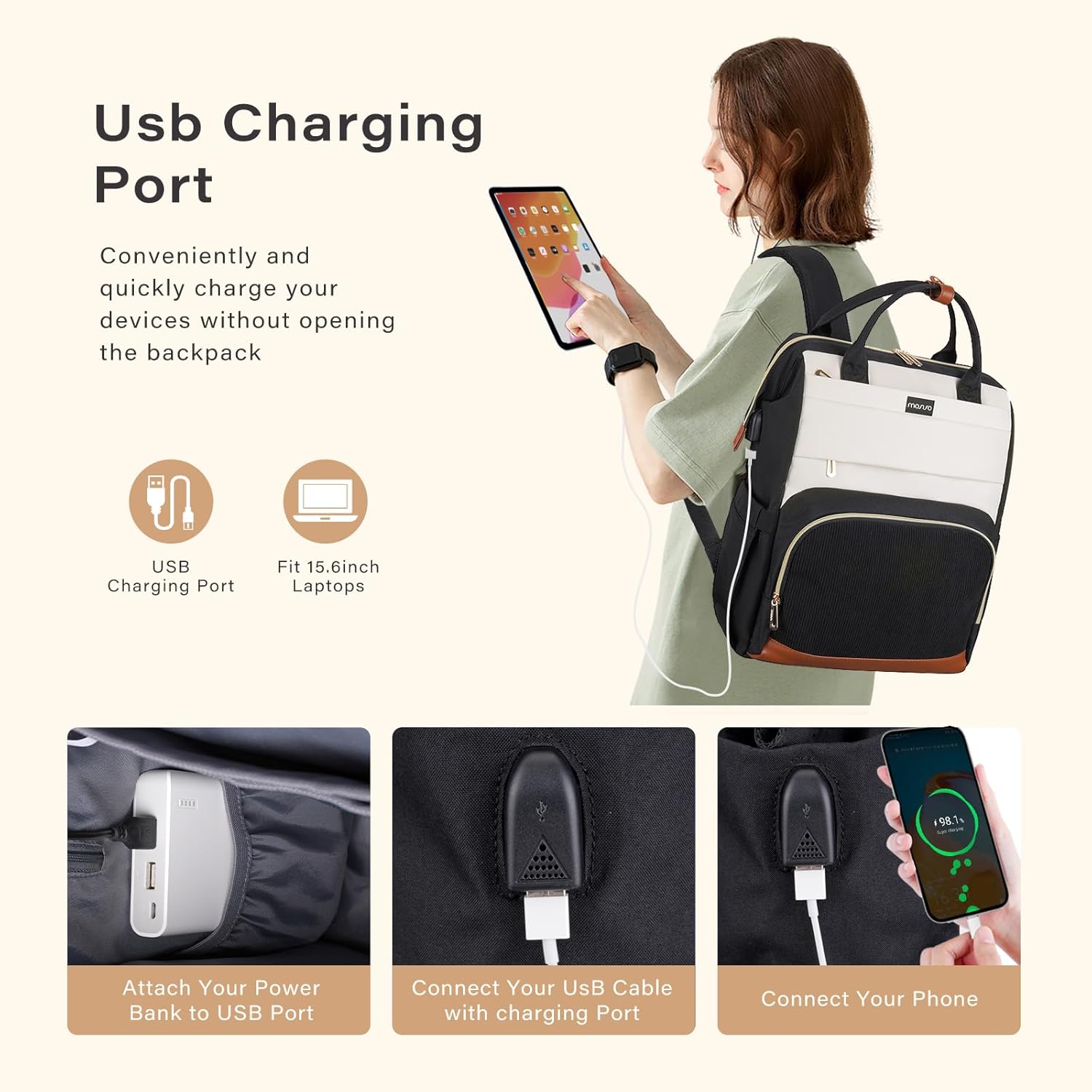 MOSISO 15.6 inch Laptop Backpack with USB Charging Port&Front Corduroy Pocket&Compatible with MacBook Air 13 inch Case 2022-2018, Soft TPU Bumper Anti-Fingerprint Case&Keyboard Cover, Chalk Pink&Black