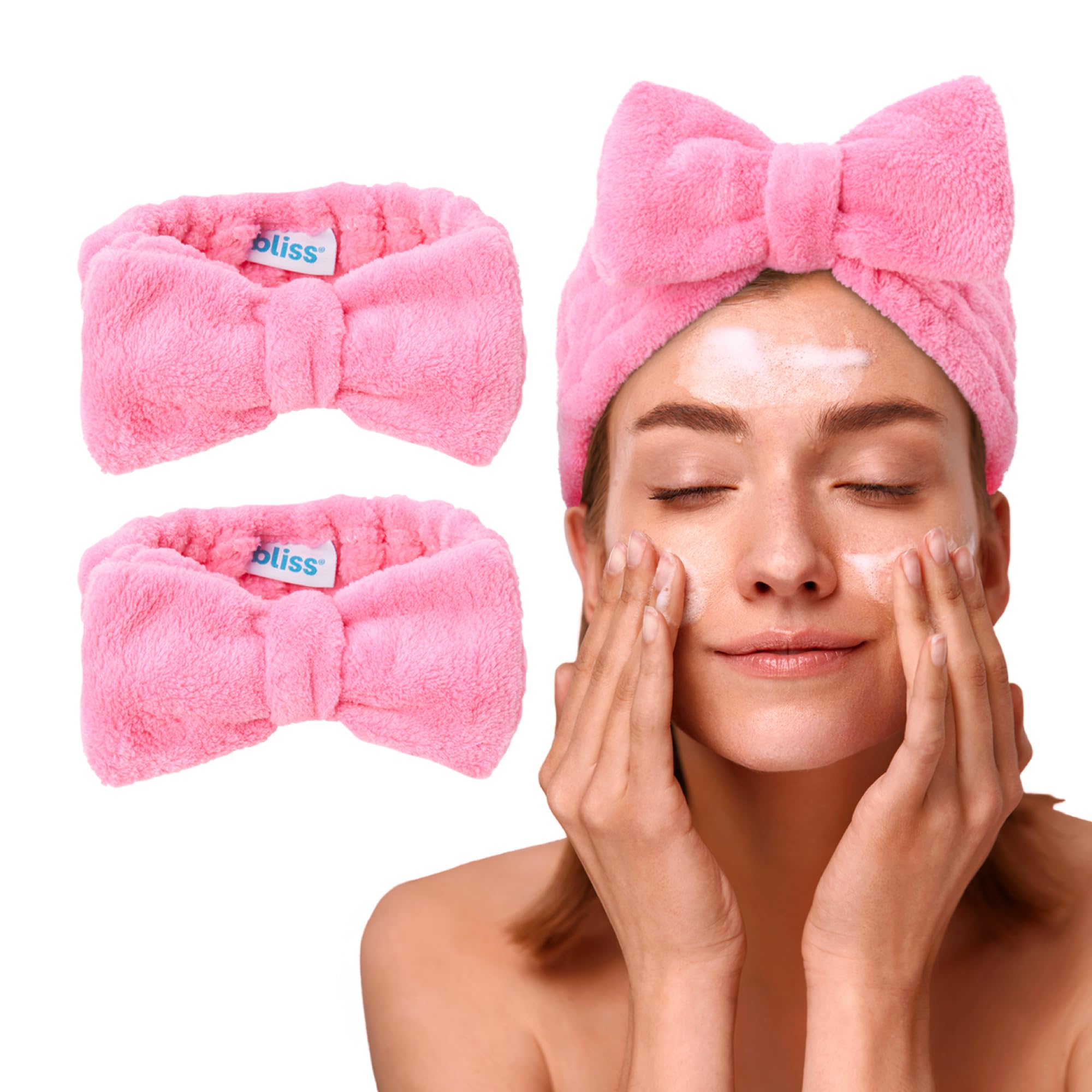 Bliss Fascia da donna per spa – Confezione da 2 fasce in microfibra per lavare il viso, la cura della pelle, il trucco e la fascia per capelli disordinata, accessori per capelli da doccia per donne