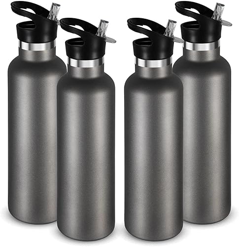 Miniatura 8 de Neihepal Botellas de agua aisladas de 24 onzas a granel, paquete de 2 botellas deportivas de doble pared de acero inoxidable con tapa con pajilla,