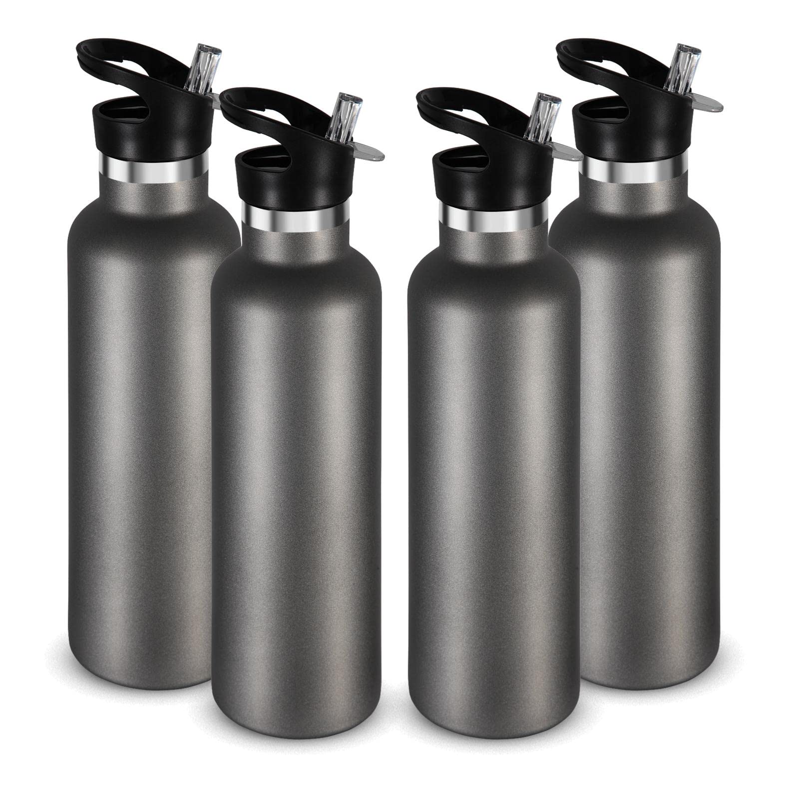 Neihepal 24oz Stainless Steel Water Bottle - Vacuum Insulated Cold Grey Flask With Straw Lid