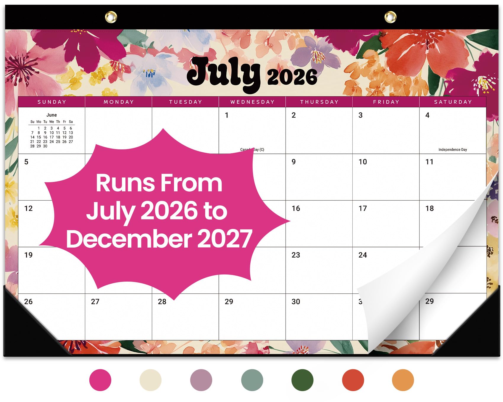 Taja Desk Calendar 2026-2027, Jul 2026-Dec 2027, 18-Month, 17" x 12"
