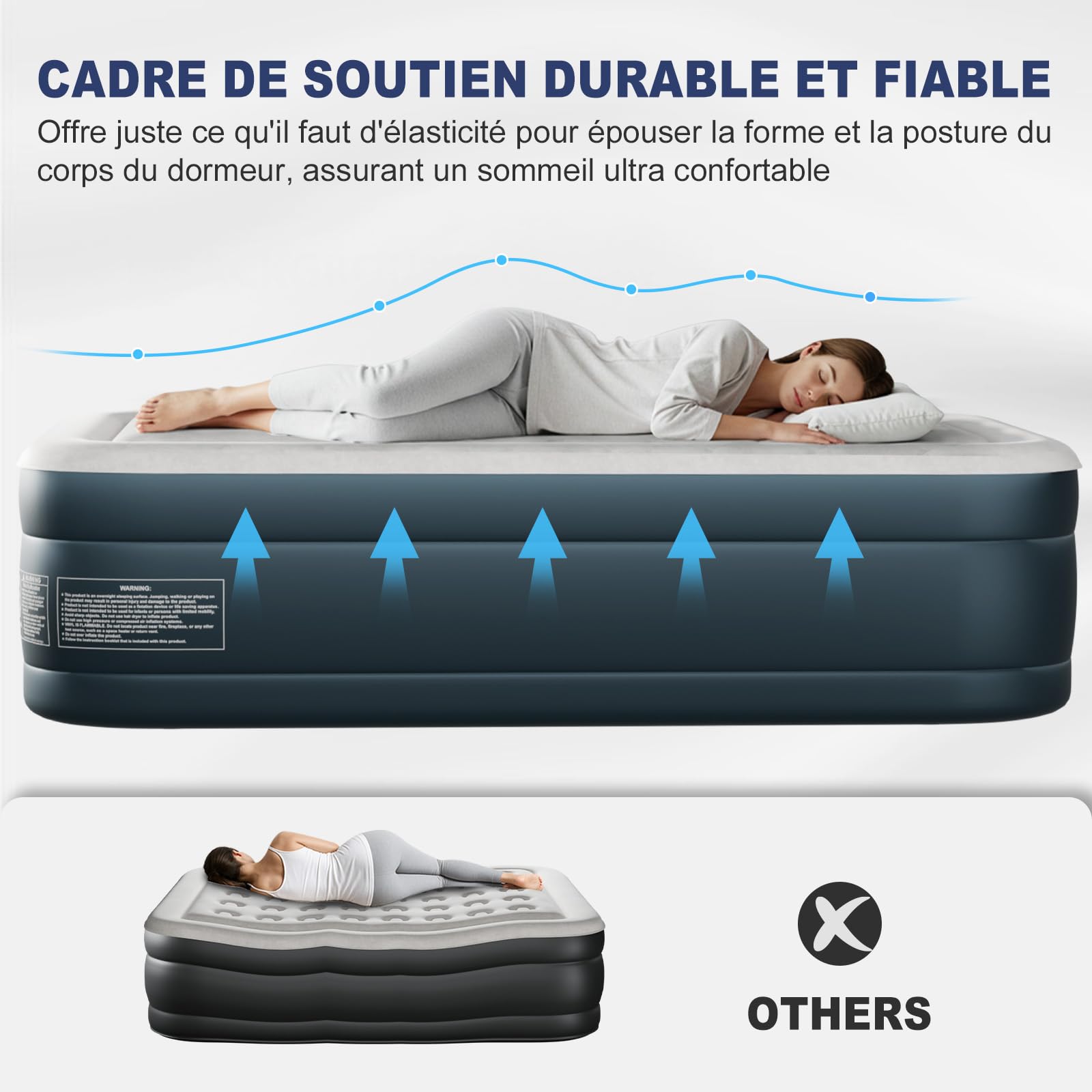 Bonnlo Colchón Hinchable con Bomba Integrada, Cama Inflable Doble con Superficie de Terciopelo, con Portavasos y Bolsa de Transporte, Colchón de Aire para Camping (Gris, 190x99x45 cm)