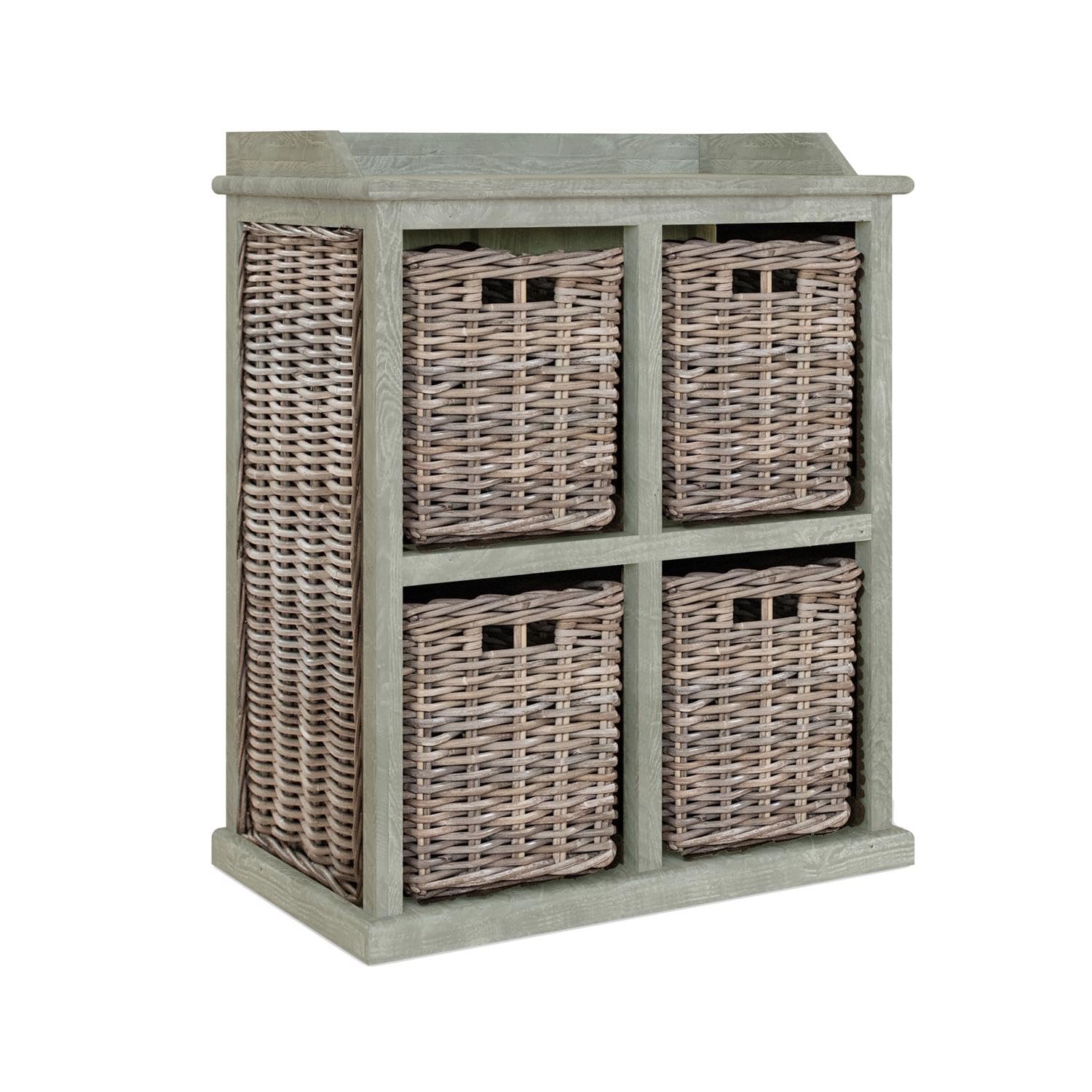 FWStyle 4 Drawer Storage Unit Solid Greywash Pine 2 Over 2 Ready Assembled - H84 X W70 X D40cm