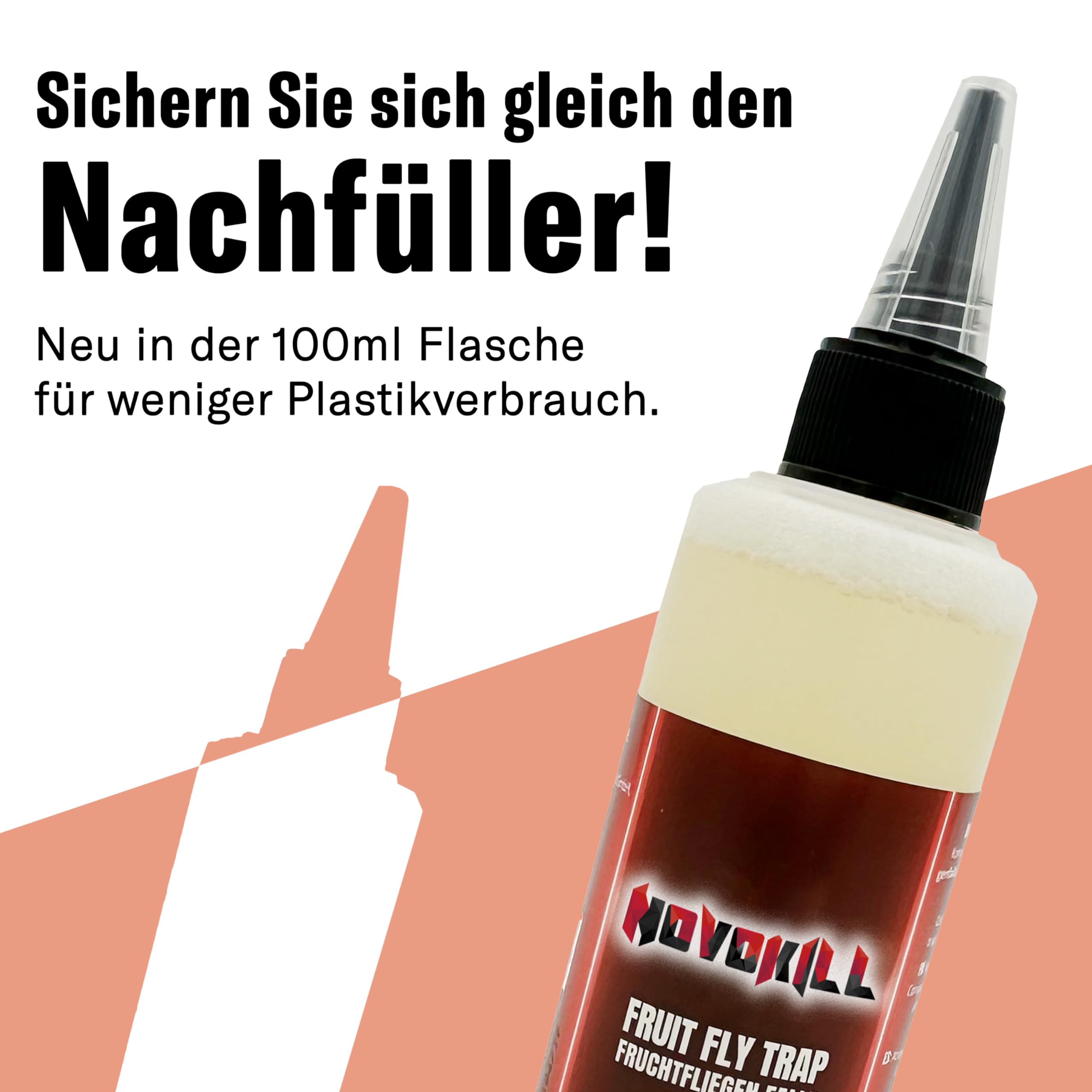 Novokill Fruchtfliegenfalle Set – 5x Lockstoff 30ml + 10x Fallen – Effektive Obstfliegenfalle für Küche & Gastronomie – Fruchtfliegen bekämpfen – Falle mit langanhaltender Wirkung – Wiederverwendbar