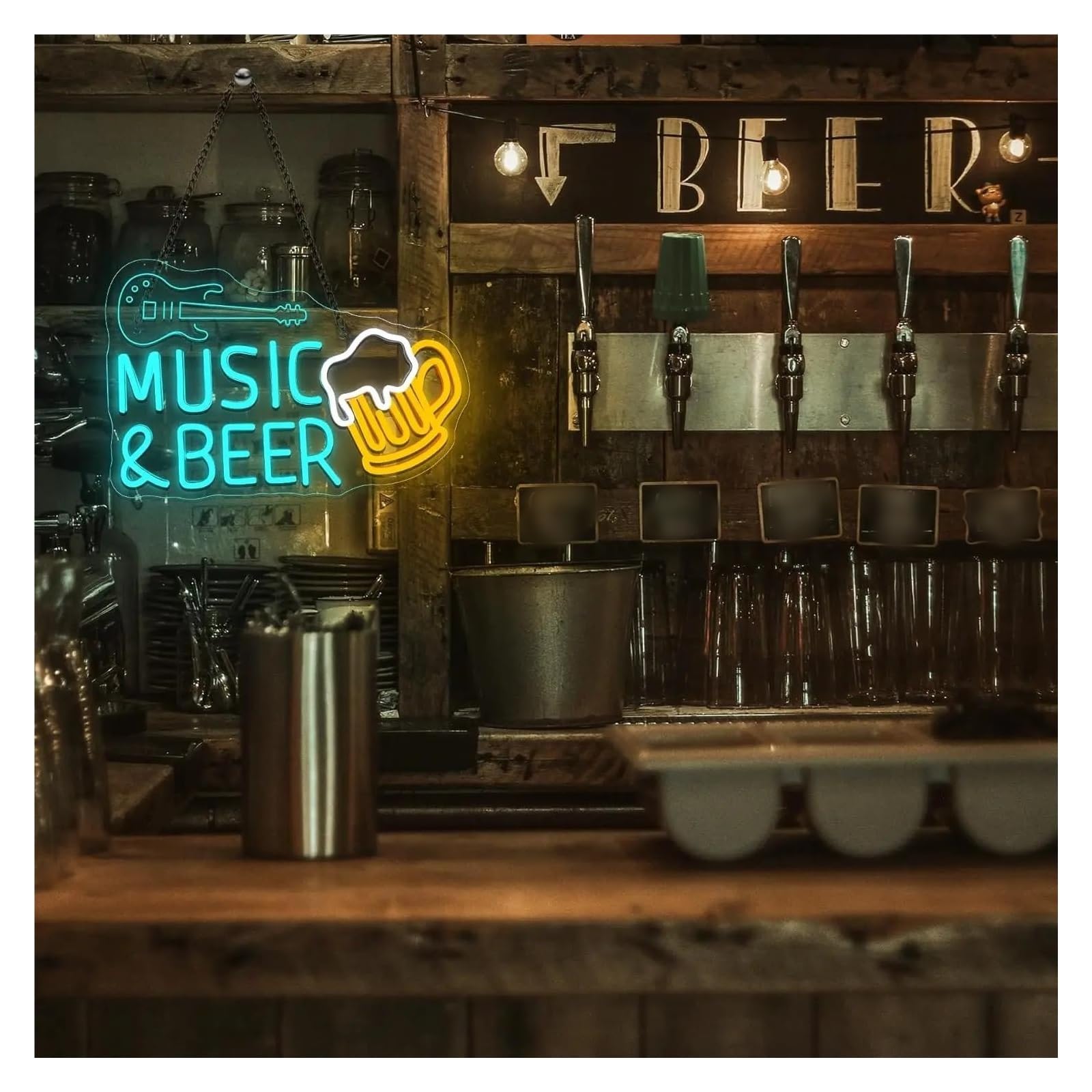 Wiszące neony artystyczne Neon Music Beer Gitara Światło LED Ściemnialne Do Baru Muzyka Na Żywo Miejsce Jaskinia Mężczyzny Impreza Muzyka Studio Dom Klub Dekoracja 41cmx28cm