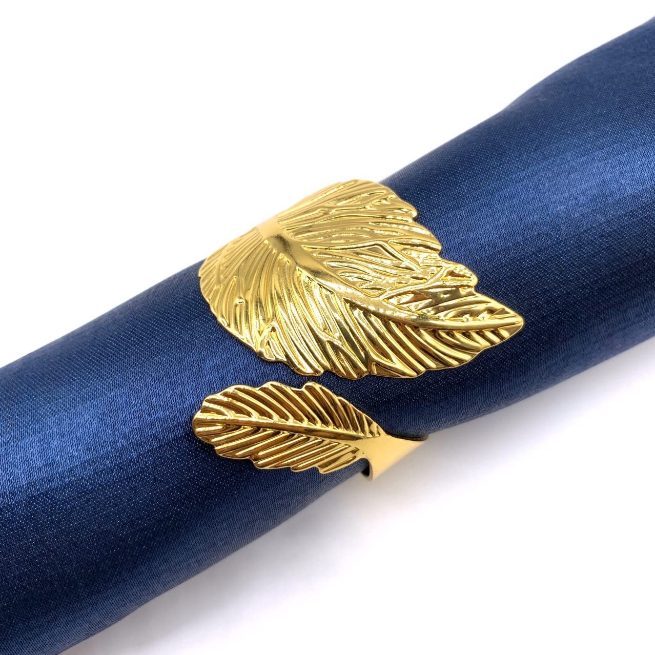 Lot de 24 Ronds de Serviette en métal à Motif Feuille dorée, pour la décoration de Table, Noël, Mariage, etc.