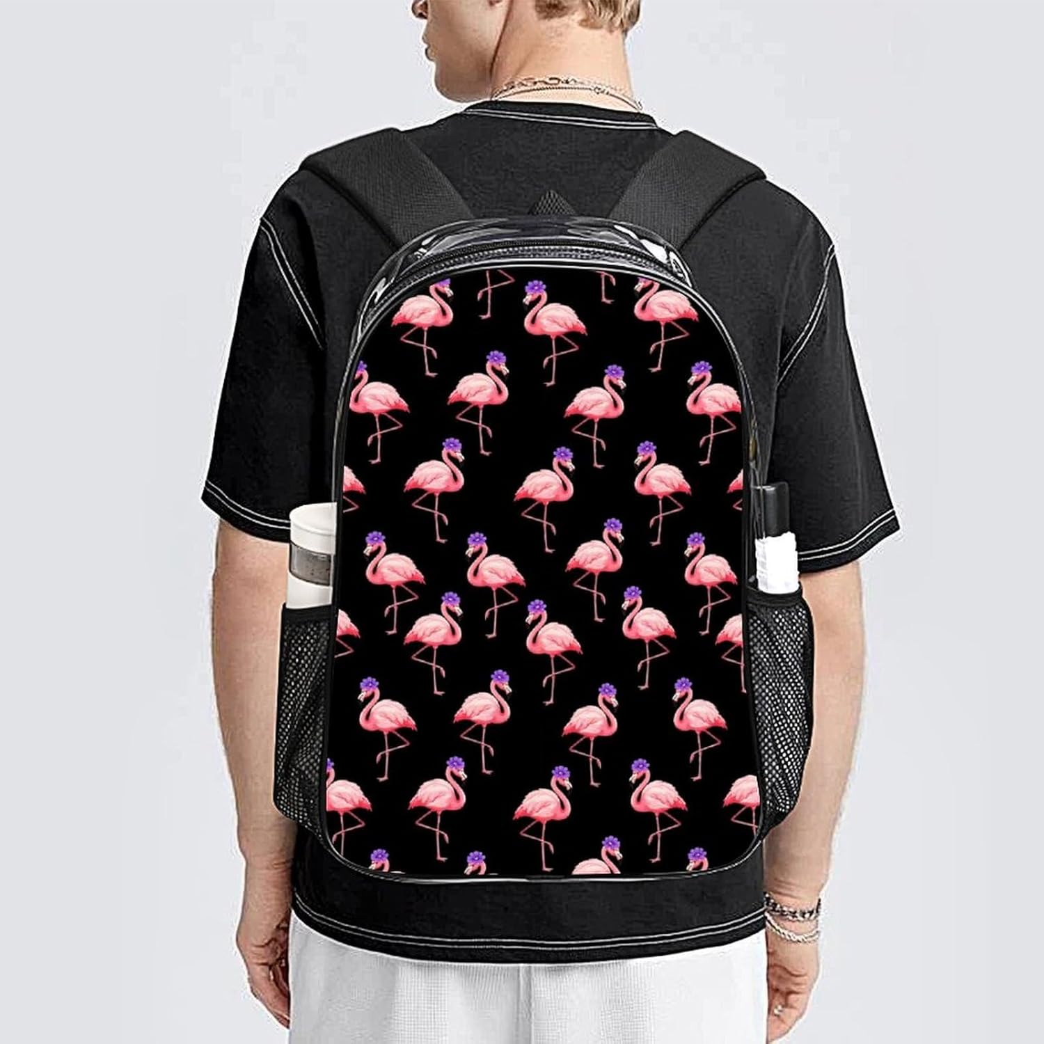 Clear Backpack with Reinforced Shoulder Straps, Compatible with Lovely Animal Pink Flamingo Clear Bag for Concert Sport Event Festival Work Travel