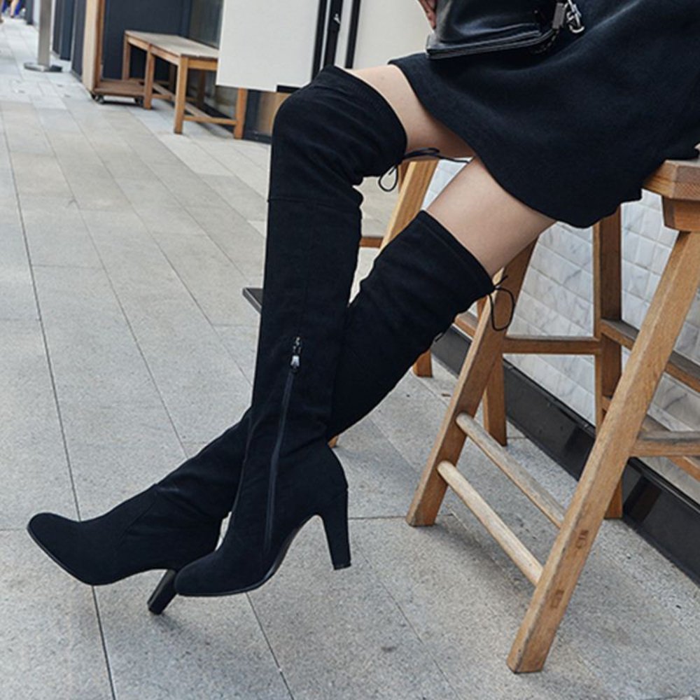 Onewus Botas altas de tacón alto por encima de la rodilla de las mujeres Botas de caña larga