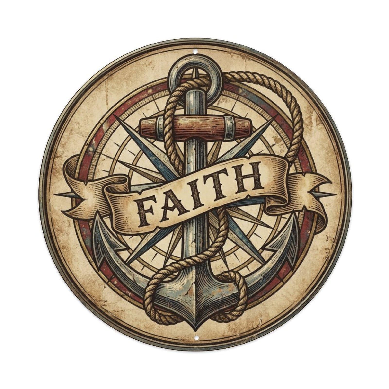 Faith Anchor Compass Rope Nautical Motto Metal Tin Sign