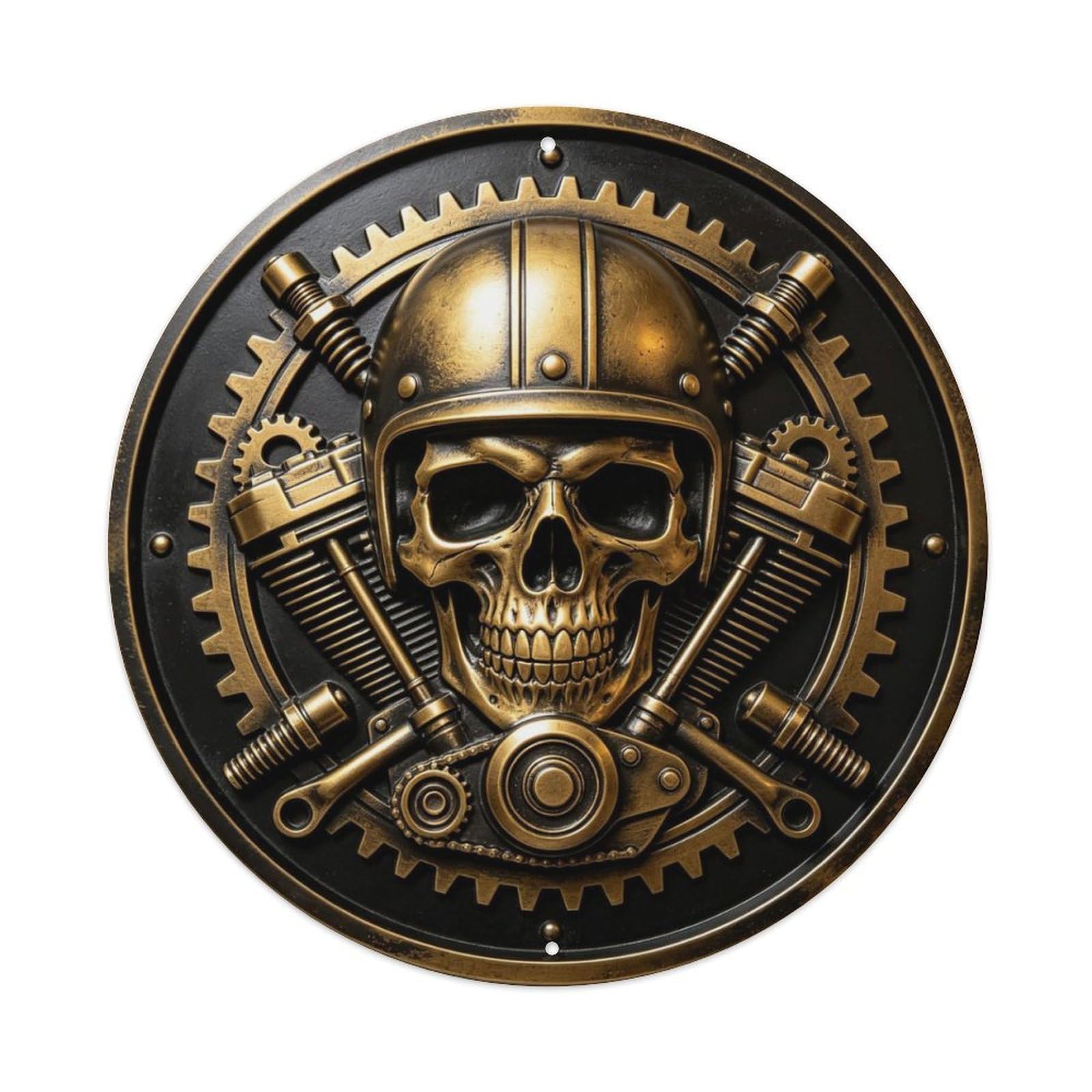 Vintage Motorcycle Skull Metal Tin Sign Plaque