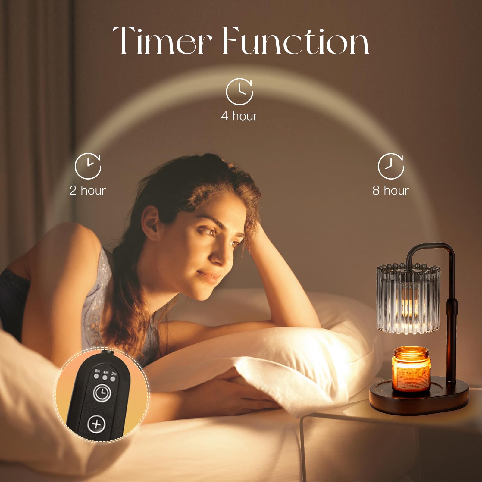 Candle Warmer Lamp with Timer: Candle Warmer with 2 Bulbs Height Adjustable Dimmable Wax Melt House Warming Gifts New Home Bedroom Modern Decor Gifts for Women — view 3